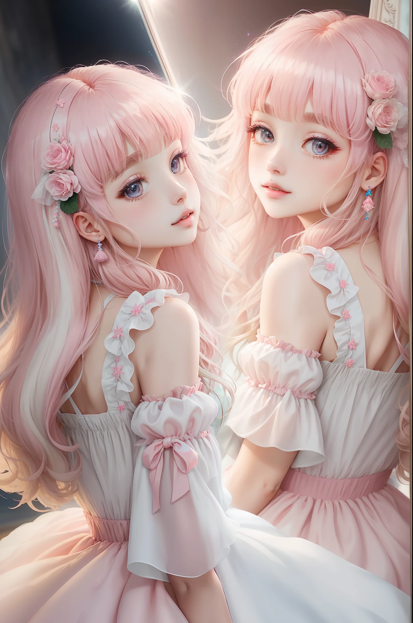 Princess A Princess Soft Best quality in good style(Highest Quality) , High quality(hiquality) Soft hair pink fluffy dress blonde corolla long The whole body is reflected A wonderful atmosphere with very delicate tones