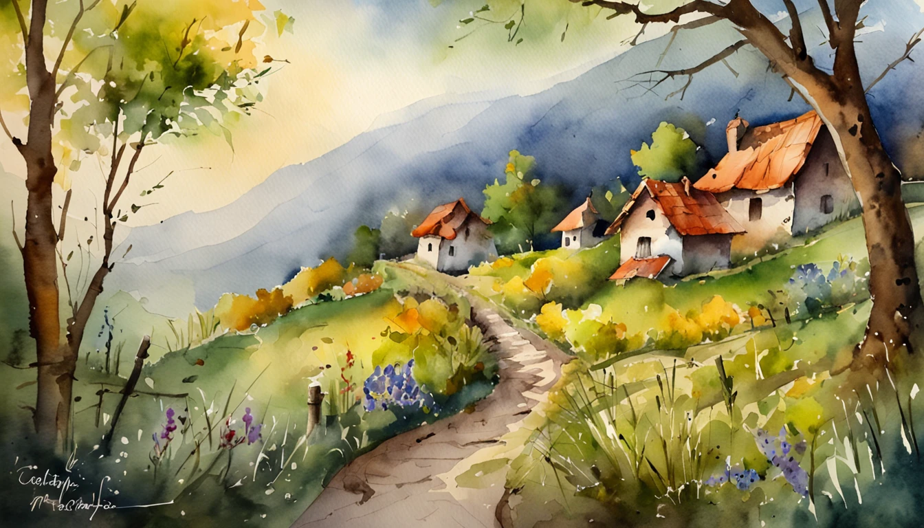 a path leading to a village at dusk