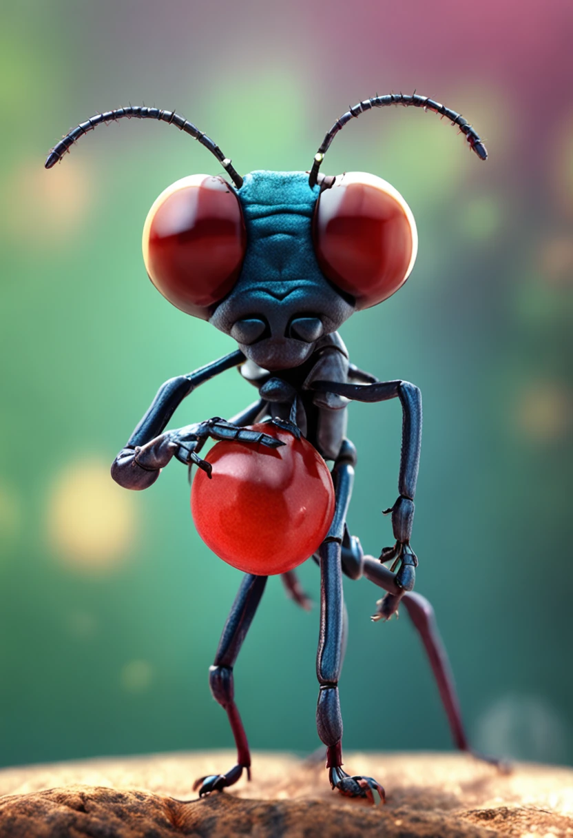 An ant carries a lollipop
