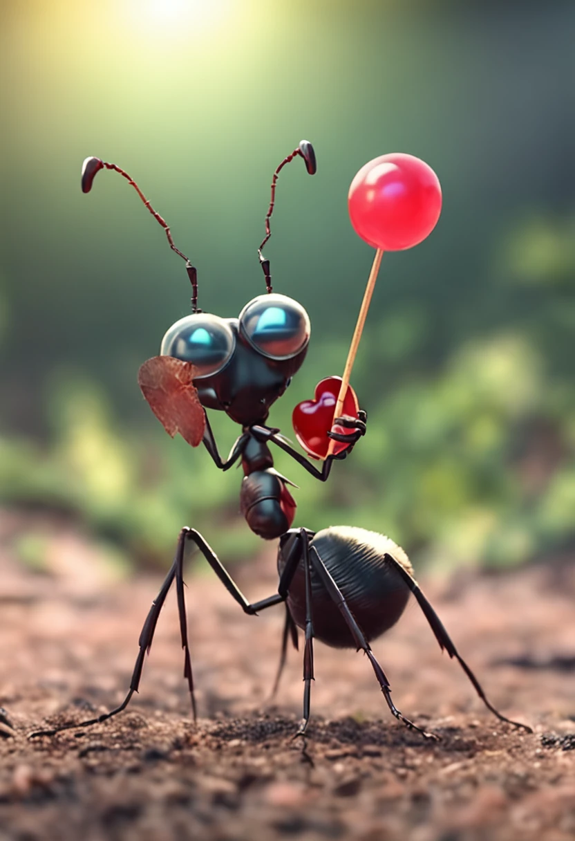 An ant carries a lollipop