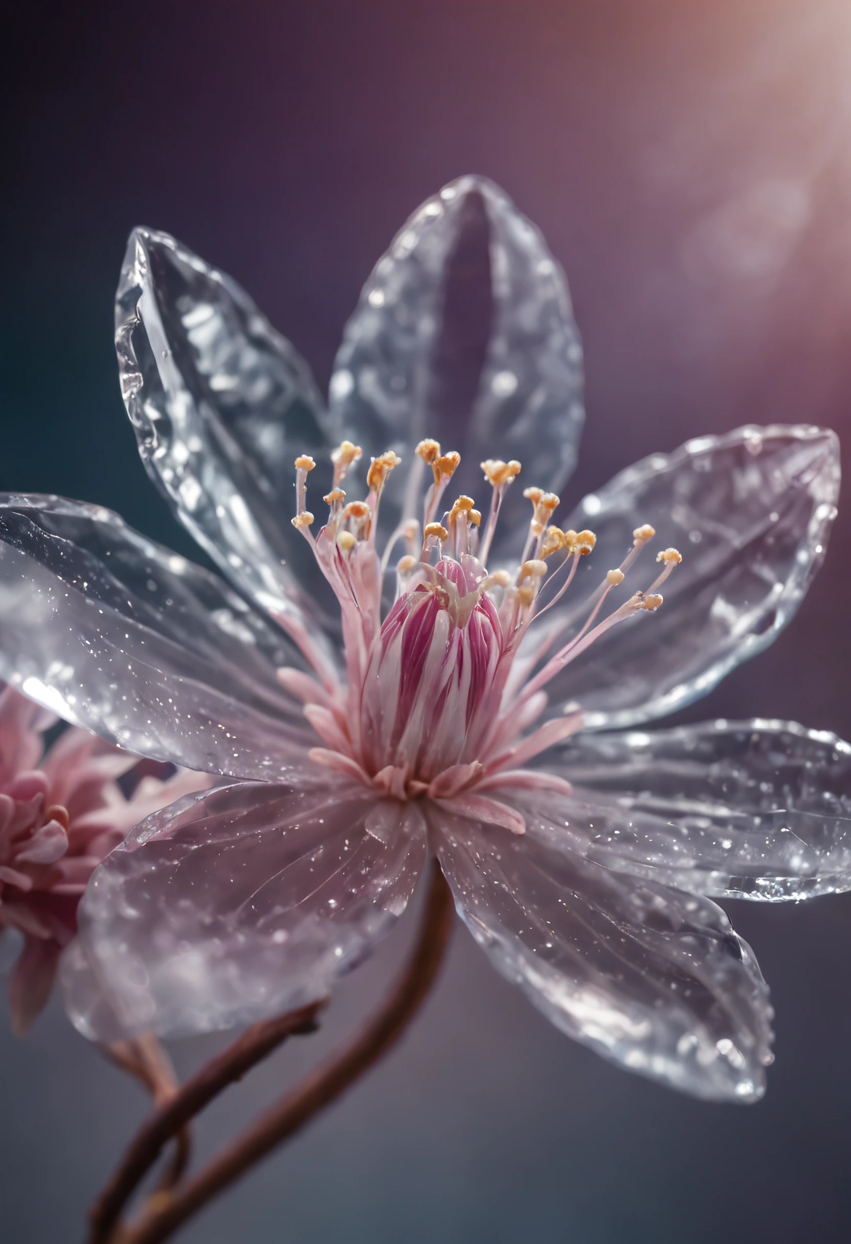 crystal blossom flower,
fantasy, galaxy, transparent,
shimmering, sparkling, splendid, colorful,
magical photography, dramatic lighting, photo realism, ultra-detailed, 4k, Depth of field, High-resolution
