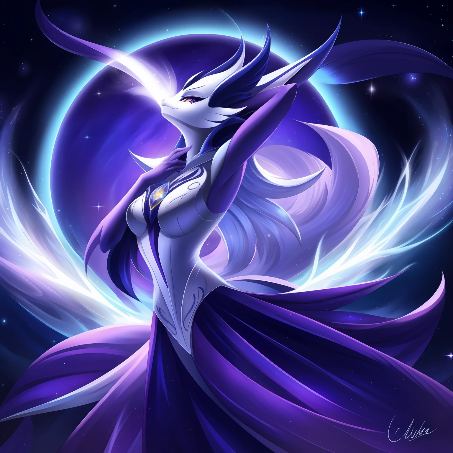 "Lunala, misterioso, Luz de la luna, elegante, Dark purple aura, cielo nocturno, Estrellas brillantes, Ethereal Beauty, Silueta elegante, Alas lunares, Mystical energy, murcielago