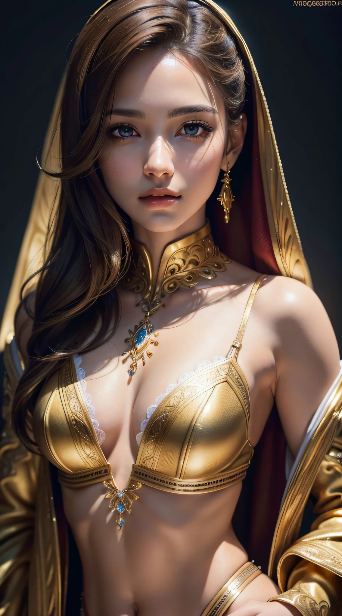 best quality, masterpiece, (realistic:1.2), 1 girl, brown hair, brown eyes, Front, detailed face, beautiful eyes, wear golden suit, best quality, masterpiece, (realistic:1.2), 1 girl, detailed face, beautiful eyes, [(Transparent background:1.5)::5], (((masterpiece))), (((best quality))),(((extremely detailed))), illustration, 1girl, solo, mysterious, multi-color eyes, detailed eyes, hyper detailed, light smile, highly detailed, beautiful, small details, ultra detailed, best quality, intricate, 4k, 8k, trending on art station, good anatomy, beautiful lighting,