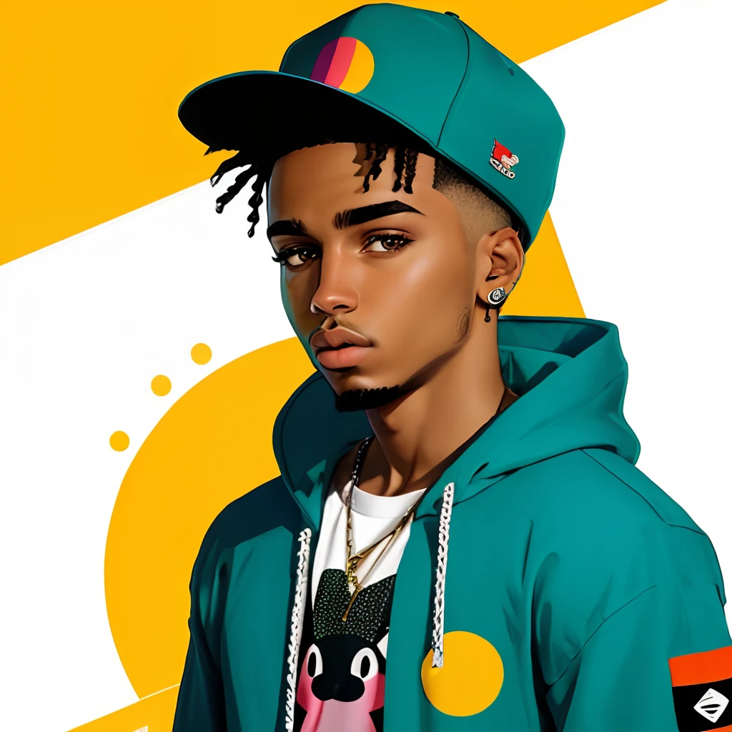 personagem cartoon minimalista, rapper em estudio com camisa de time