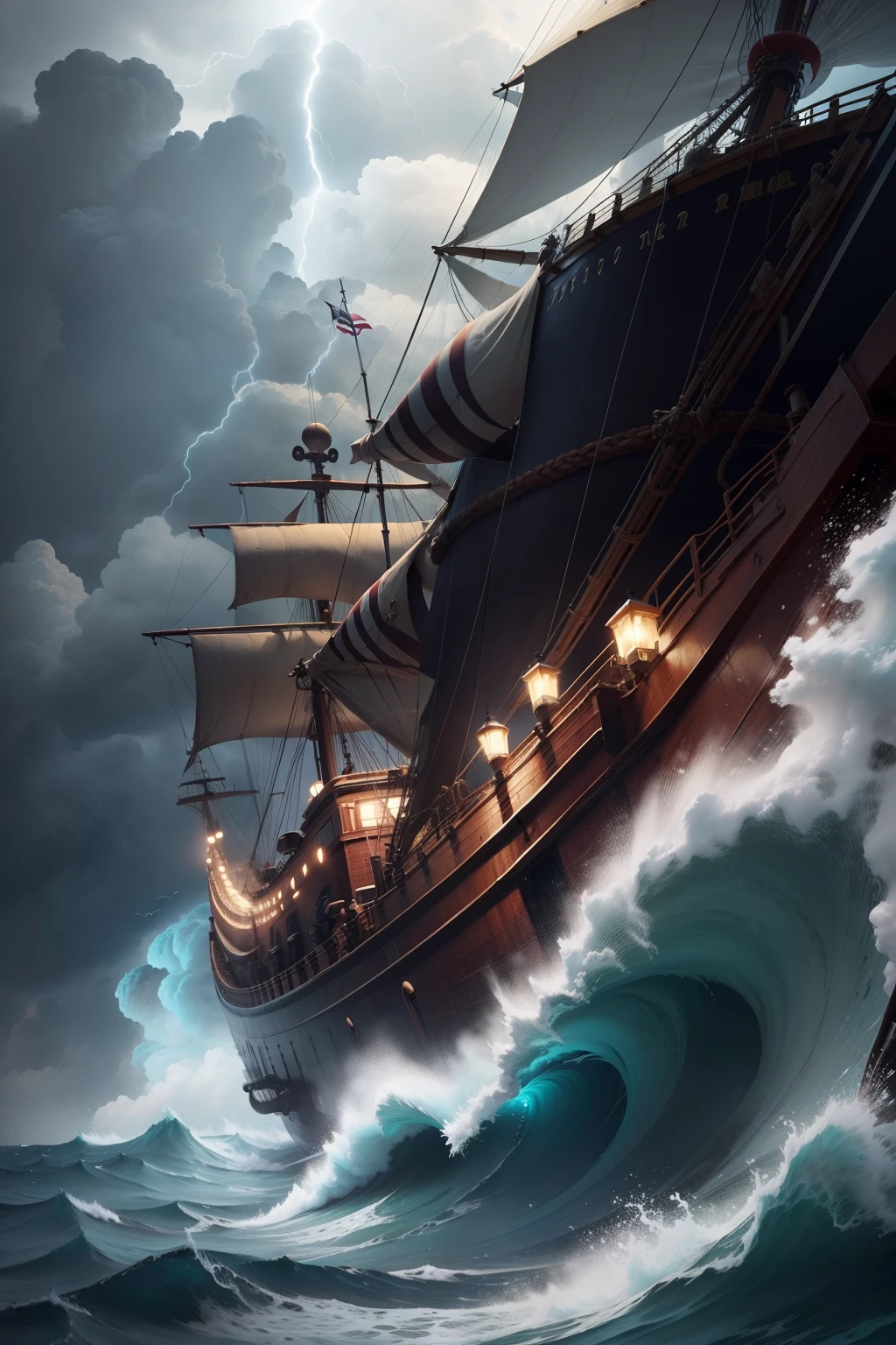 um navio pirata, In the middle of a typhoon, Shooting Leviathan Cannon,