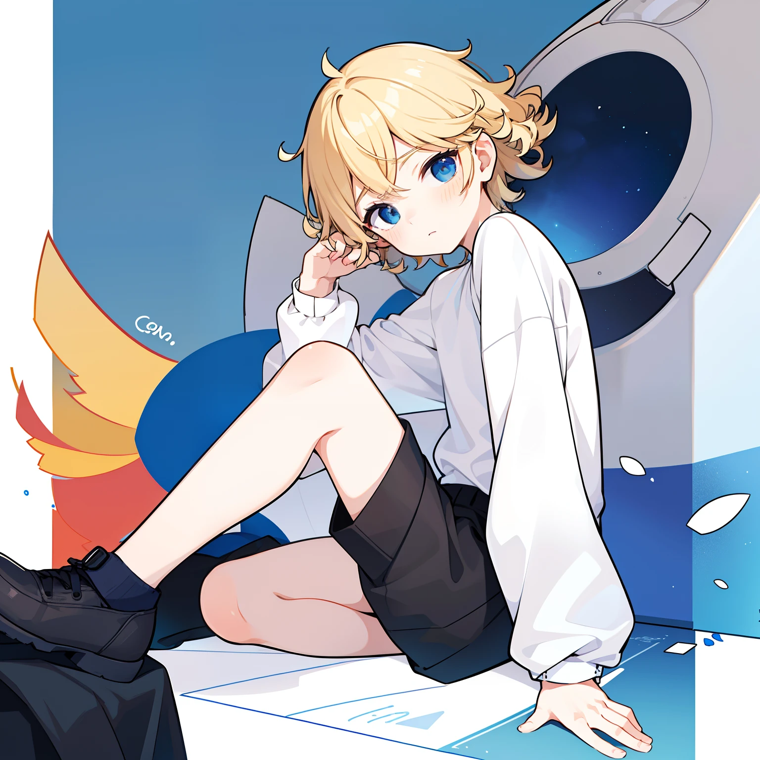 superfine illustration,Animated,1boy,man,Man's,gay,Yaoi,Guy,man,Man's,Short hair,Curly hair,Parted bangs,Blonde hair,Blue eyes,White skin,white  shirt,Precise legs,Handwriting style,Dynamic