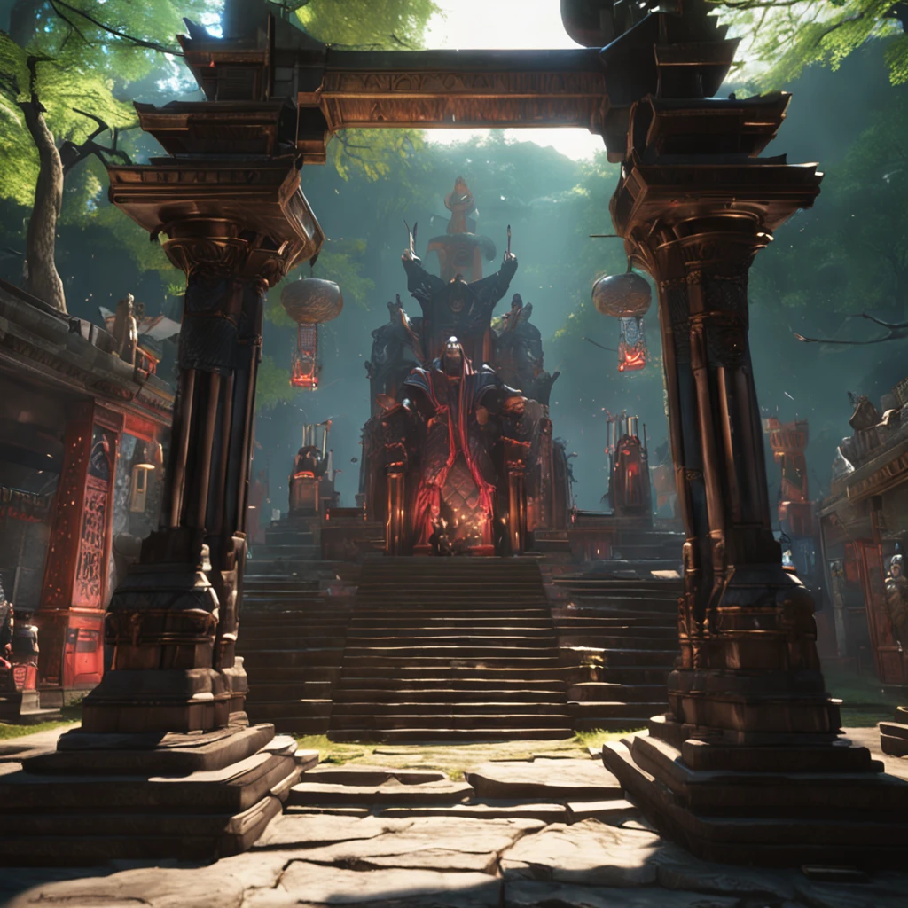 A shrine with several statues of paladins taken by darkness, 4k, ultra realista, Kinematic ::n_style drawing, Low quality imperfection, doll, game, anime
