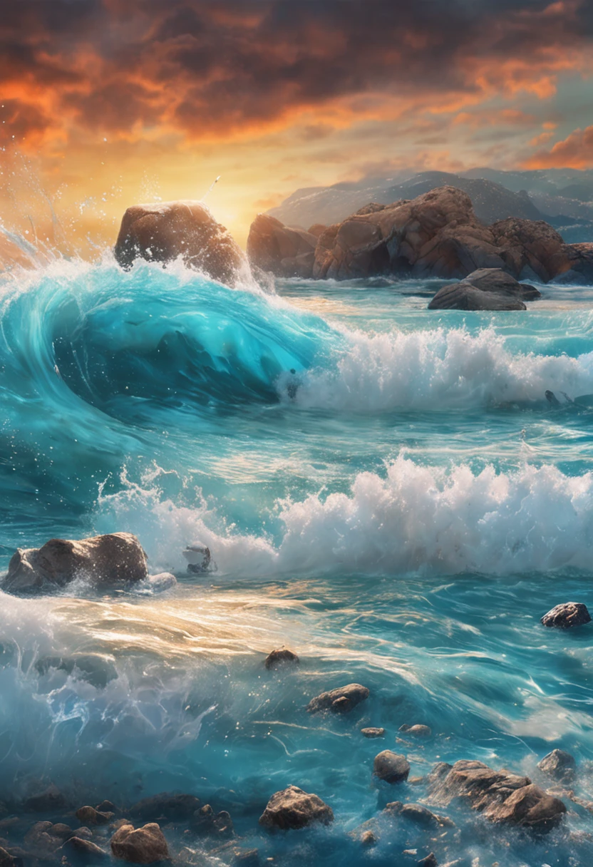 paisagem, azul profundo,glicina,Cascatas, crystal water, bright blue sky, ,(unidade CG altamente detalhada papel de parede 8k), A mais bela obra de arte do mundo, professional majestic oil painting, complexo, High detail, Crisp Focus, dramatic, Arte da pintura fotorrealista, Alma Tadema