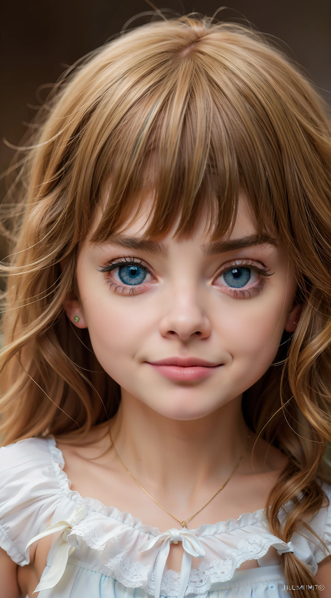 um close up de uma garotinha de olhos azuis e um vestido branco, painting digital adorable, realista bonito olhos grandes, arte digital muito realista, pintura digital ultra realista, pintura digital fotorrealista, arte digital ultra realista, arte digital. foto realista, belos olhos enormes, lindo pintura digital, pintura digital realista, arte digital altamente realista, foto retrato suave 8 k