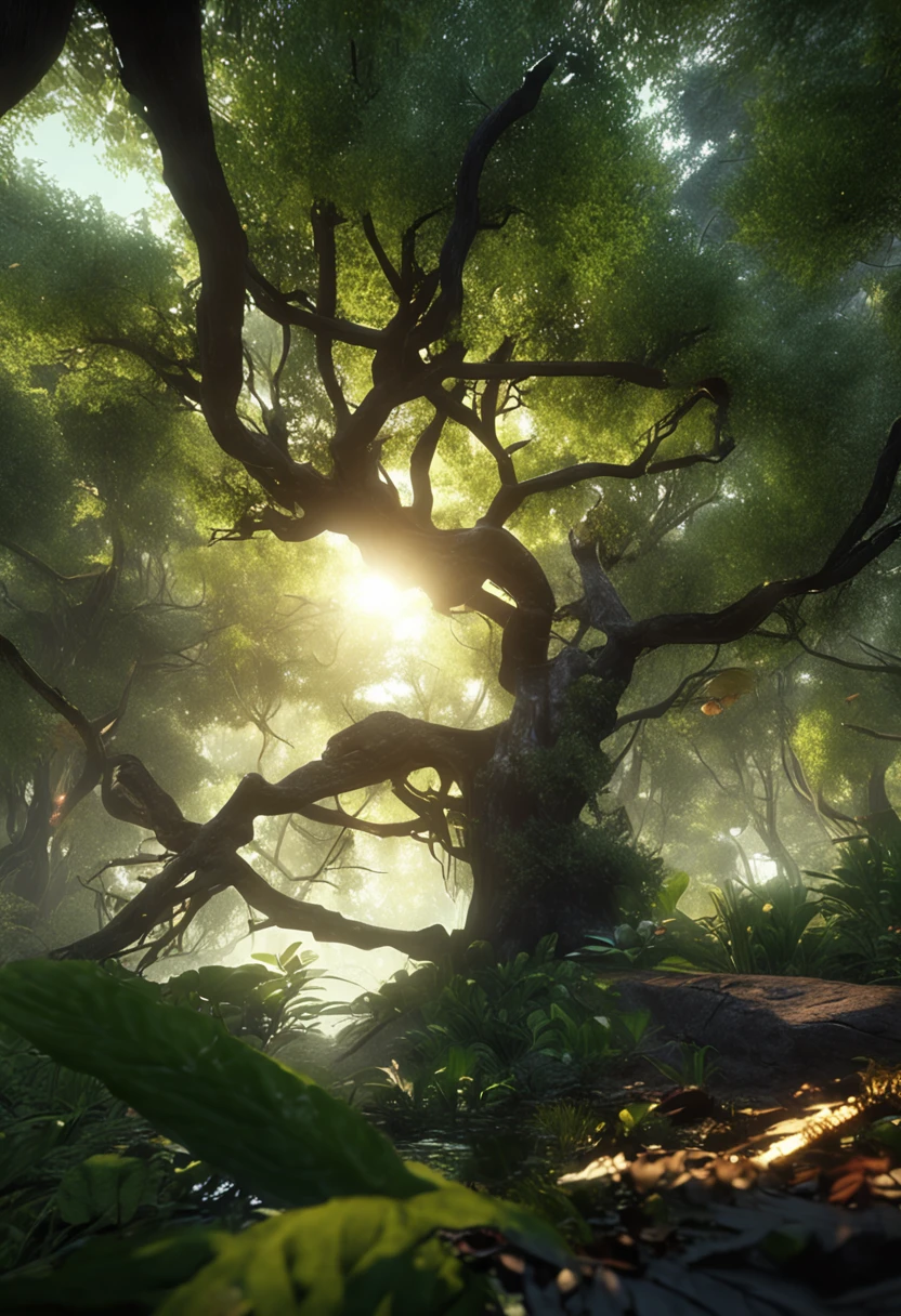 A masterpiece, the best quality, stunning reflections, the best reflections ever. (very detailed CG unity 8k wallpapers), (best quality), (best illustrations), (best shadows), forest theme with natural elements. Tall trees, quiet streams, small glowing mushrooms surrounded by delicate leaves and branches, with fireflies and glowing particle effects,, (natural elements), (jungle theme), (leaves), (twigs), (fireflies), butterflies, (delicate leaves), (glow), (particle effects). , Isometric 3D, Octane Rendering, Ray Traced, Super Detailed