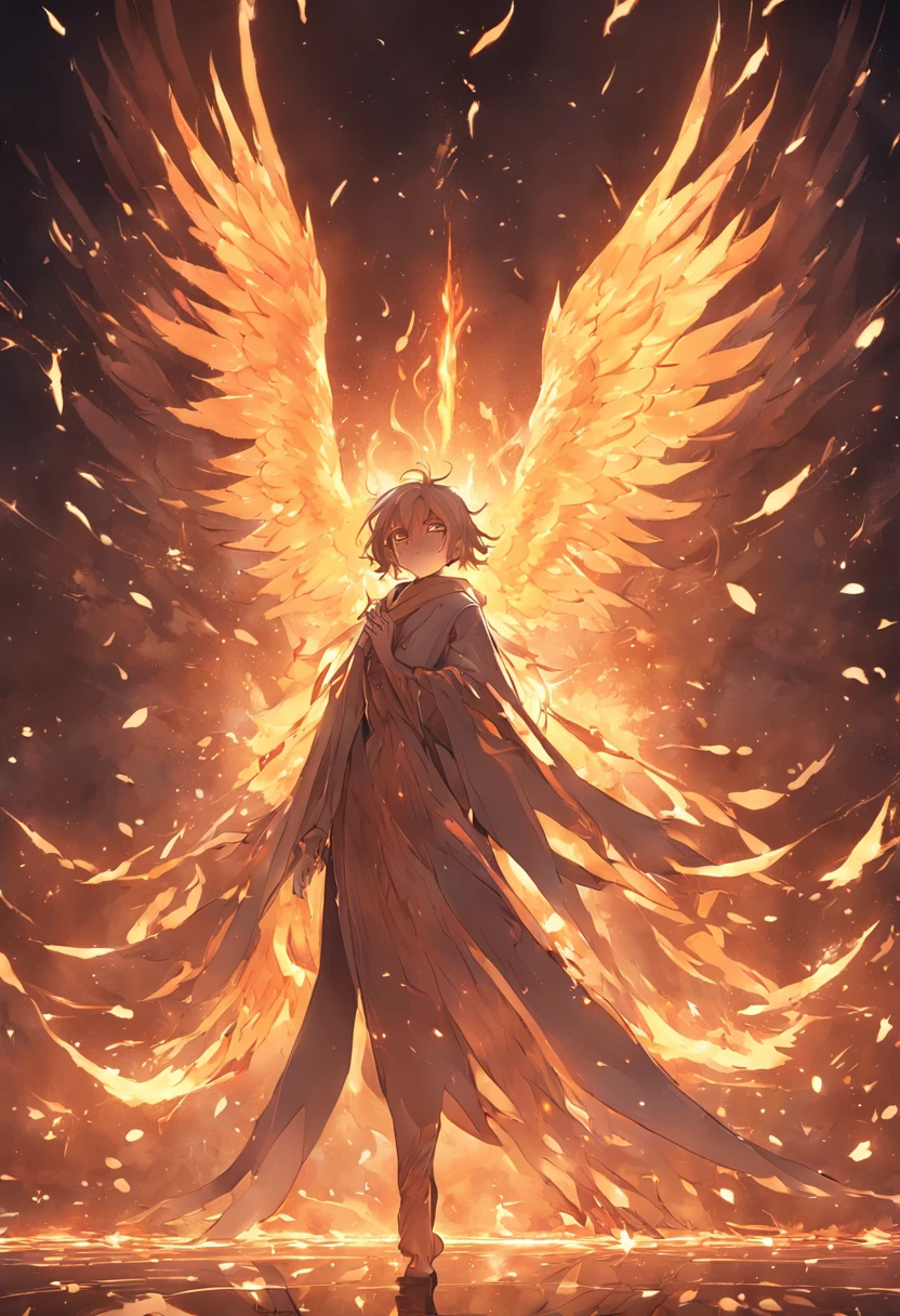 (Divine bird),(Fire Phoenix),(The fire outlined the phoenix's body),The phoenix flaps its wings,(Shining with golden light),solo,nigth,Multiple silhouettes,First-person elevation angle,super detailing,best qualtiy,masterpiece,(8K),Extremely detailed,Epic artwork
