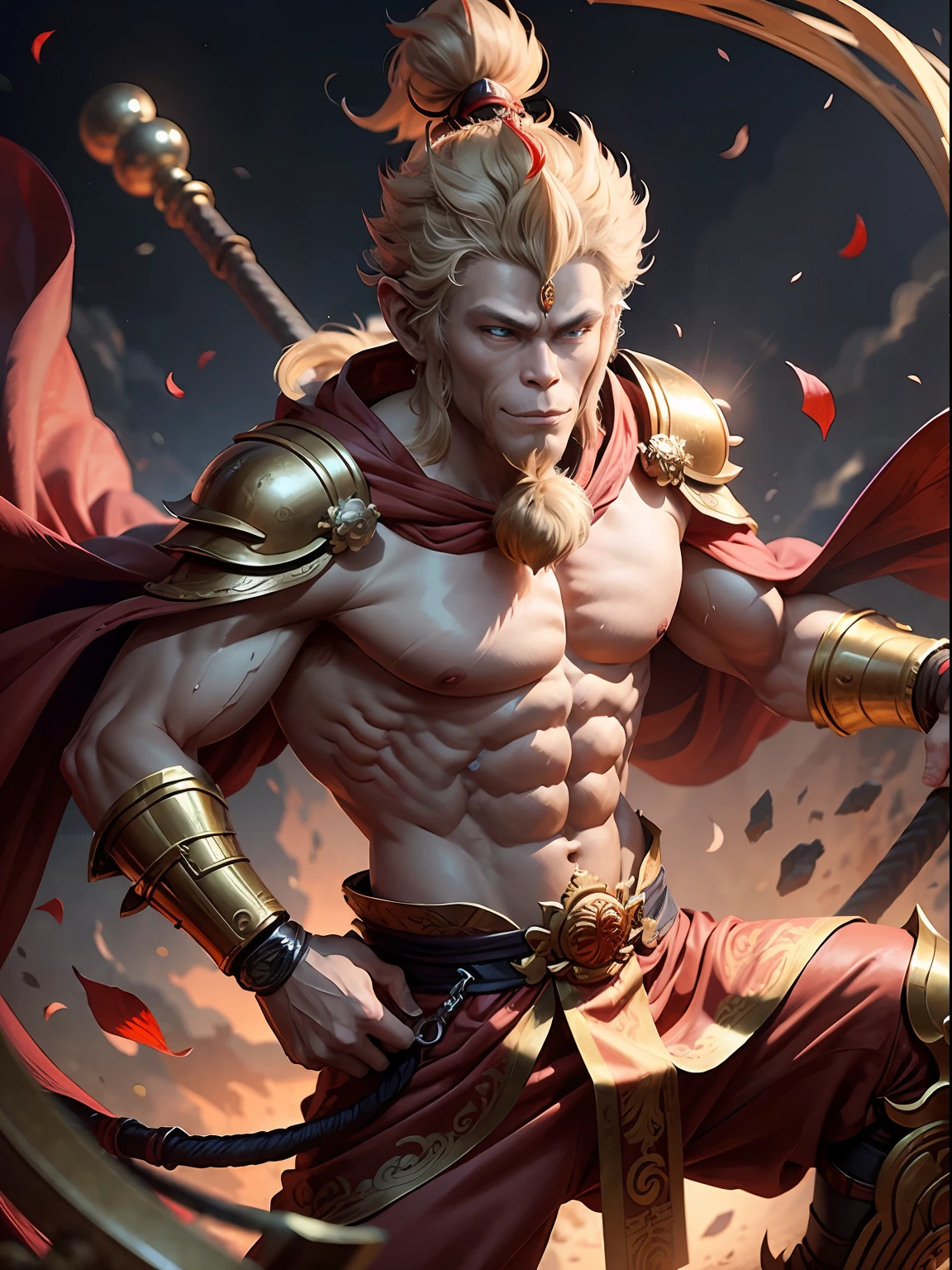 Fight to defeat Buddha Sun Wukong Wukong,The Monkey King in Chinese mythology,腾云驾雾，Red cape，