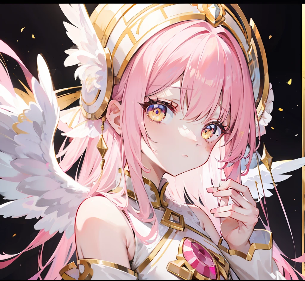 Images are displayed in ultra-high resolution，Make sure details are clearly visible，Vivid colors。In the center is a pink angel，She has a pair of huge、Fully feathered wings，The color of the wings matches her outfit。The angel holds Cupid&#39;s pink heart bow and arrow，Bow and arrow with exquisite design，The tip of the arrow is shining，Symbolizes the power of love。There is a shining angel halo around her head.，With a gentle smile on his face，The eyes reveal kindness and innocence。She is a beautiful girl，Have a delicate face and makeup，Fair and translucent skin。She is wearing a beautiful anime-style outfit that is mainly pink and white.，The clothes have intricate patterns and decorations，Showing elegance and luxury。The whole picture is full of anime-style fantasy，The overall color is mainly pink，Soft and warm colors，Create a world full of love and beauty。