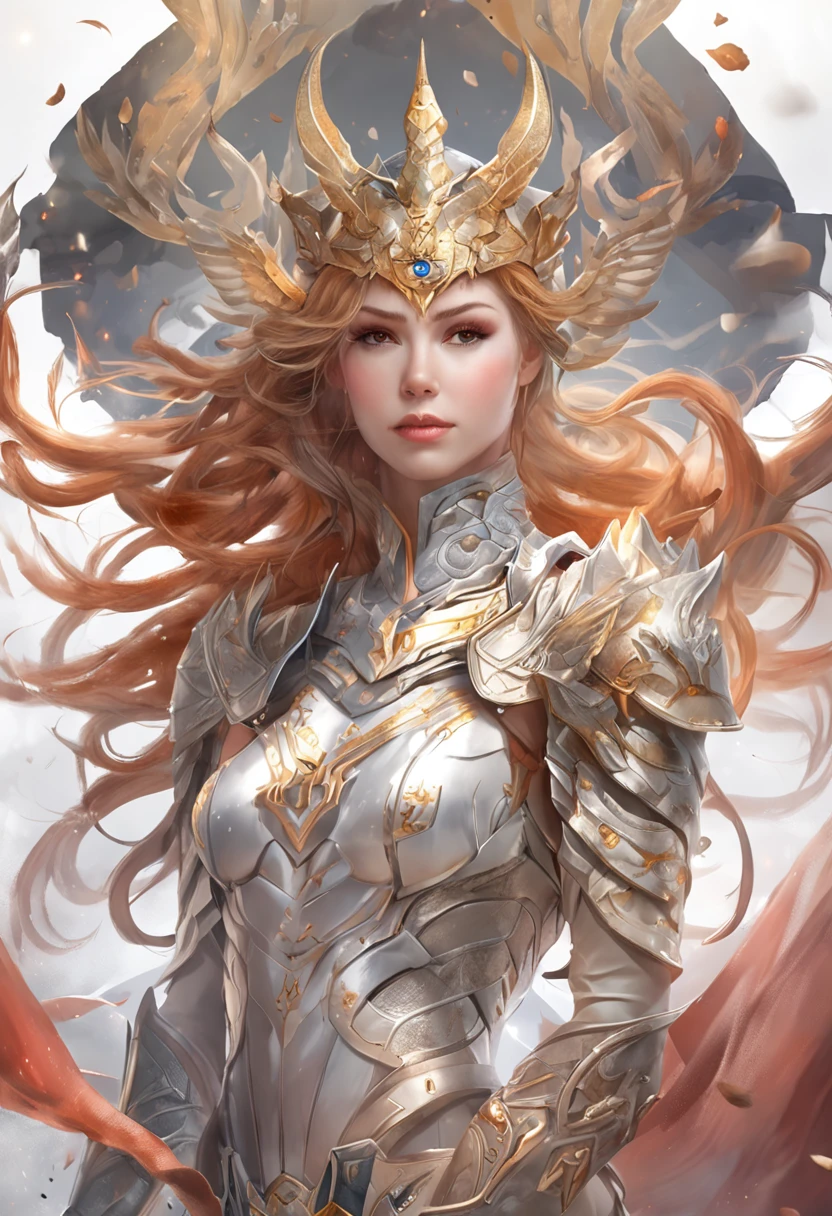 ((((of the highest quality: 1.4))),, (unparalleled masterpiece ever), (Ultra high definition), (Ultra-realistic 8K CG), (Image from head to thigh),(actionpose: 1.4), Female Warrior, Unexpectedly bewitching, (muscular body:1.4),(Magical mystical background), glowing particles, Ethereal fog, Faint darkness), Wind-effect, Highly detailed silver-breasted plate, Shoulder Armor, 8 life-size, thicc body, hair messy:1.2, Heavy makeup, Ultra realistic cover photo awesome full color, (Hyper Detail: 1.2), Add depth to images with backlight effects, Perfect Anatomy, Cinematic