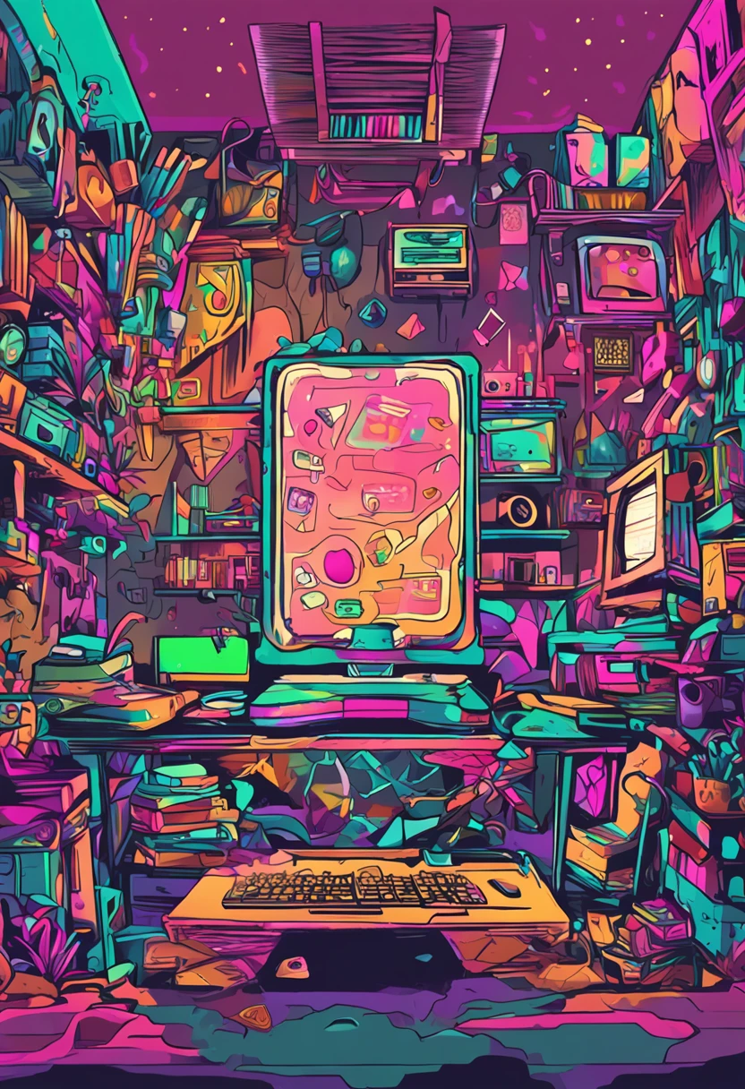 uma imagem de uma quarto gamer colorido com computador e as palavras LIVE STREAM