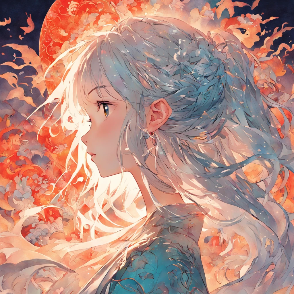 (White background:1.4),(Silhouette of a girl's head, Eyes closed, colorfull long hair, Oriental elements)，(Chinese illustration:1.3，paper art:1.3, Quilted paper art:1.2),( reasonable design, Clear lines, High sharpness,Best quality, Very detailed, Masterpiece, movie light effect, 4K )