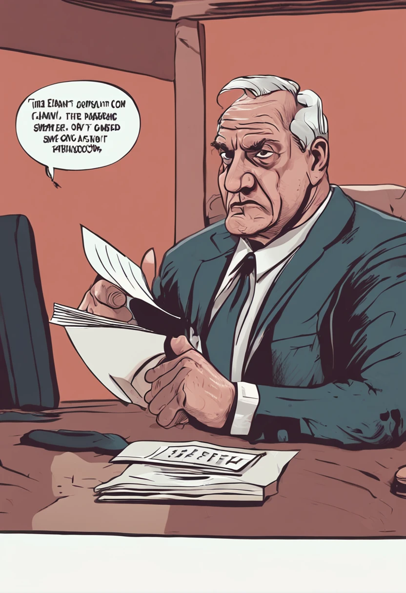 Create an image of a judge sitting in a courtroom with a stern face and appearing to be ranting at someone