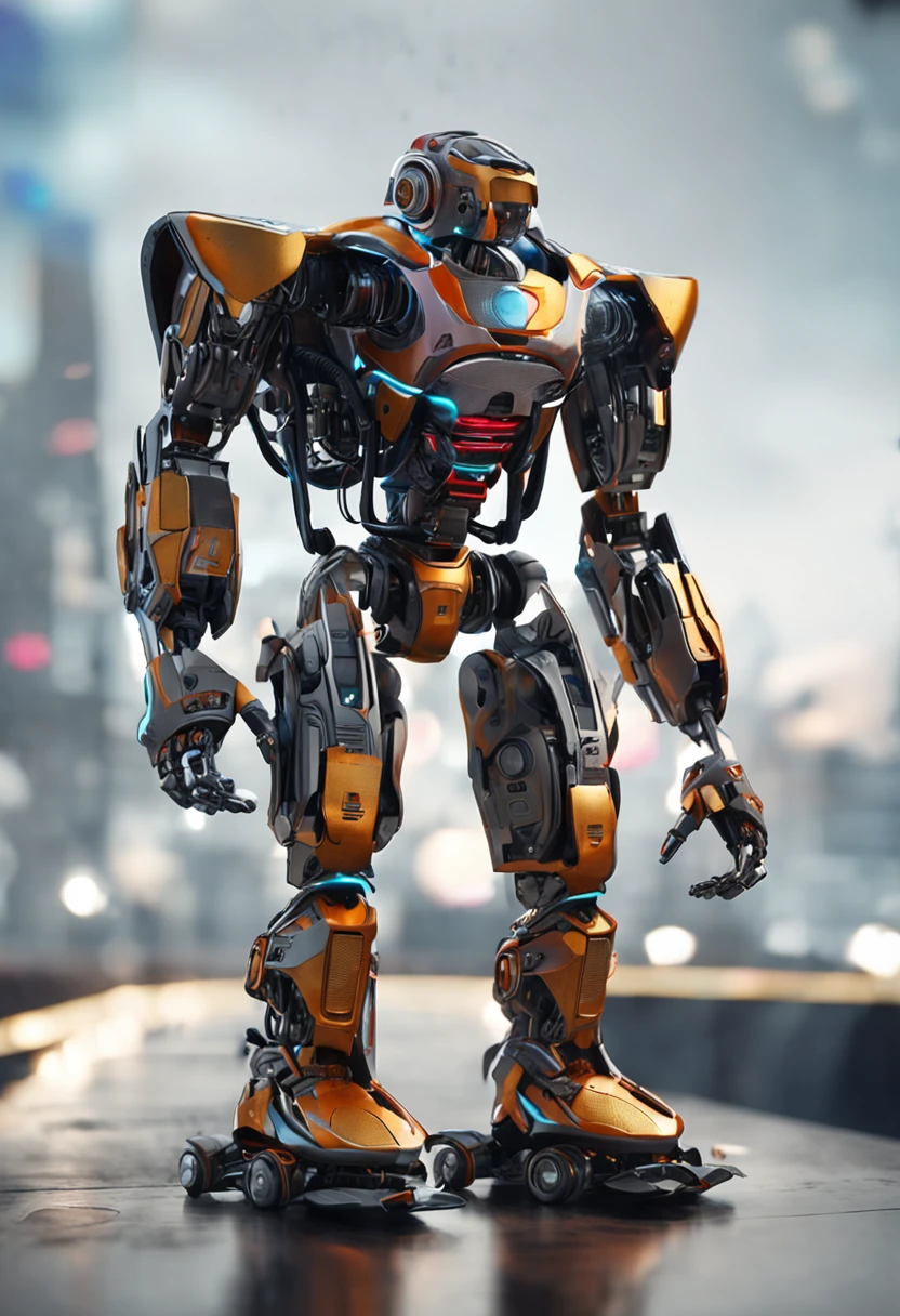 "Robot with amazing appearance in detailed and realistic environment. stunning detailed, SuperiorQuality. Showcase the power and elegance of this modern robot in vibrant and exciting scenarios. Highlight your futuristic design details, With metallic tones and bright lights. Balanced composition and interesting angles bring surprises. Show off your skills in creating this robotic art masterpiece.+"