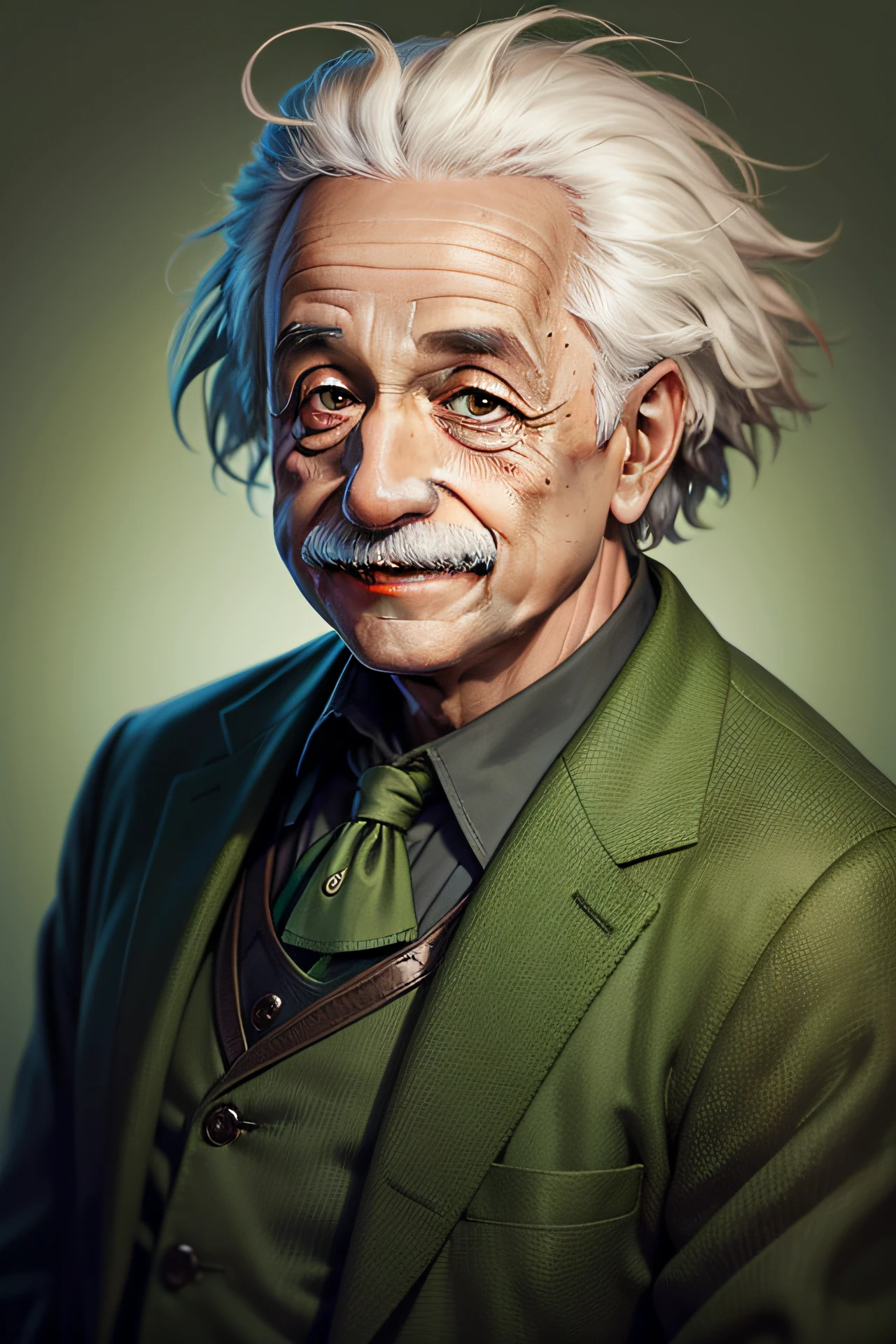 albert einstein, green skin, ork, smiling