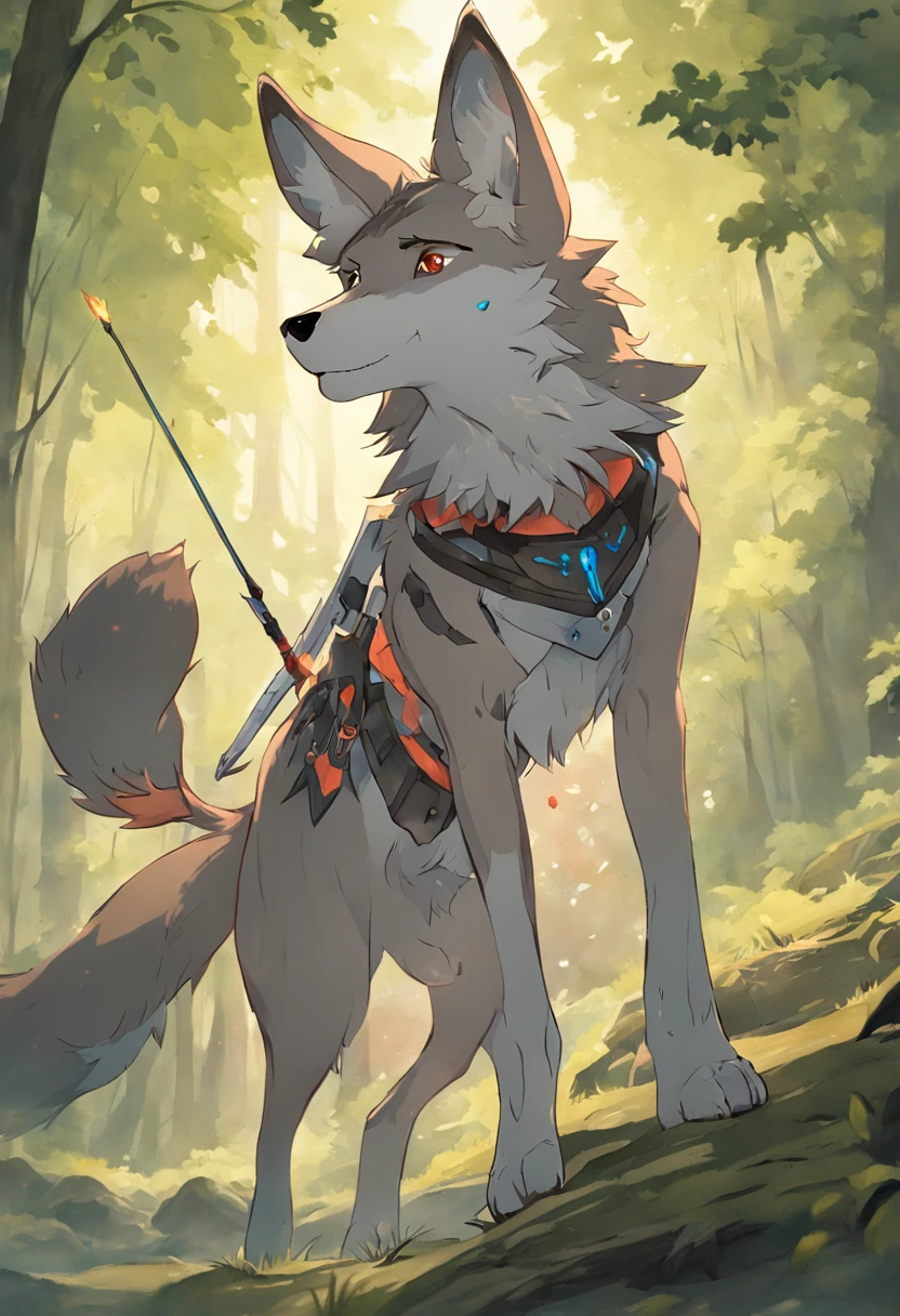 Picture of a dog with a bow and arrow in the forest, anthro art, furry fantasy art, anthro paw pov art, pov furry art, very very beautiful furry art, Anthro Digital Art, an anthro wolf, anthro portrait, The muzzle of an anthropomorphic wolf, realistic fantasy painting, an anthro wolf, fursona art
