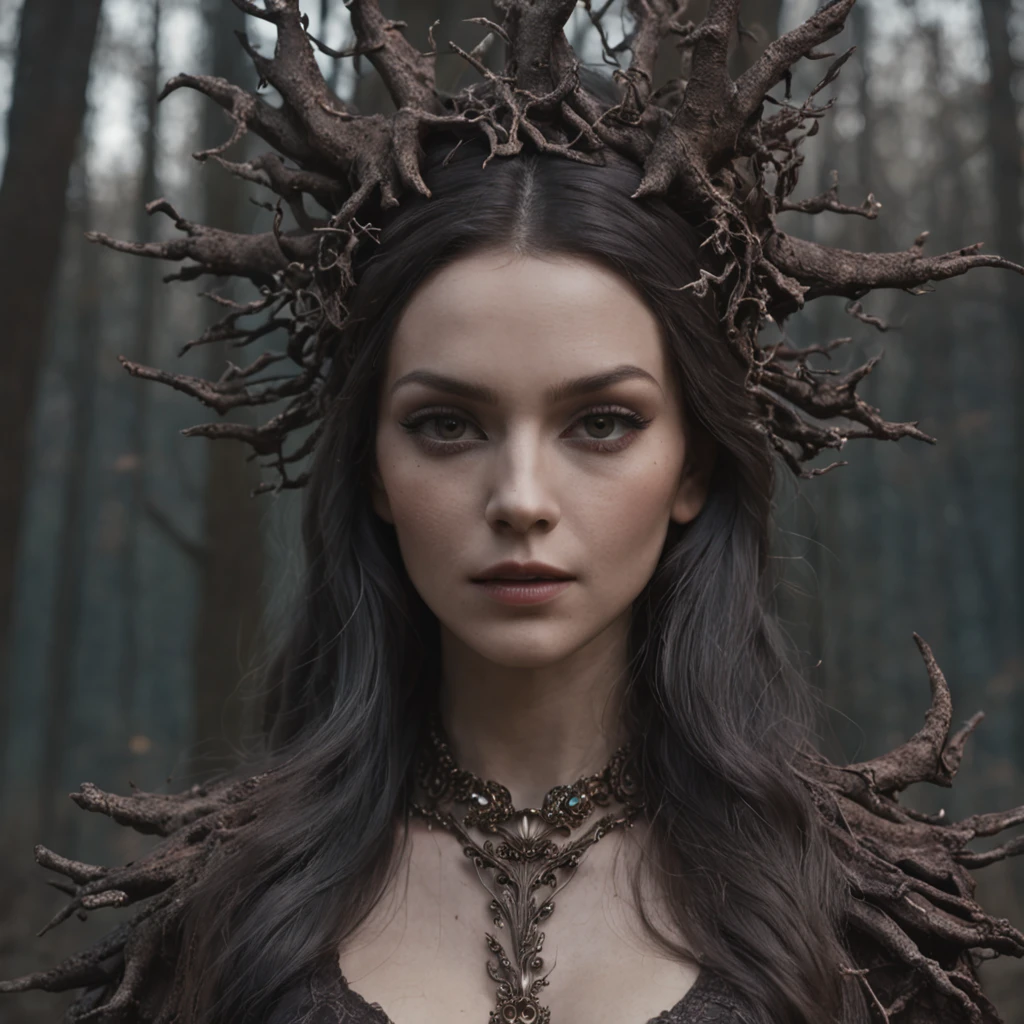 A mysterious witch, perfect butt, sexiest clothes, multicolor chaos energy, standing in a dark forest of barren trees, glowing with a powerful energy. Realistic, stunning realistic photograph, 3d render, octane render, intricately detailed, cinematic, trending on artstation, Isometric, Centered hipereallistic cover photo, awesome full color, hand drawn, dark, gritty, mucha, klimt, erte 12k, high definition, cinematic, neoprene, behance contest winner, portrait featured on unsplash, stylized digital art, smooth, ultra high definition, 8k, unreal engine 5, ultra sharp focus, intricate artwork masterpiece, ominous, epic, TanvirTamim, trending on artstation, by artgerm, h. r. giger and beksinski, highly detailed, vibrant