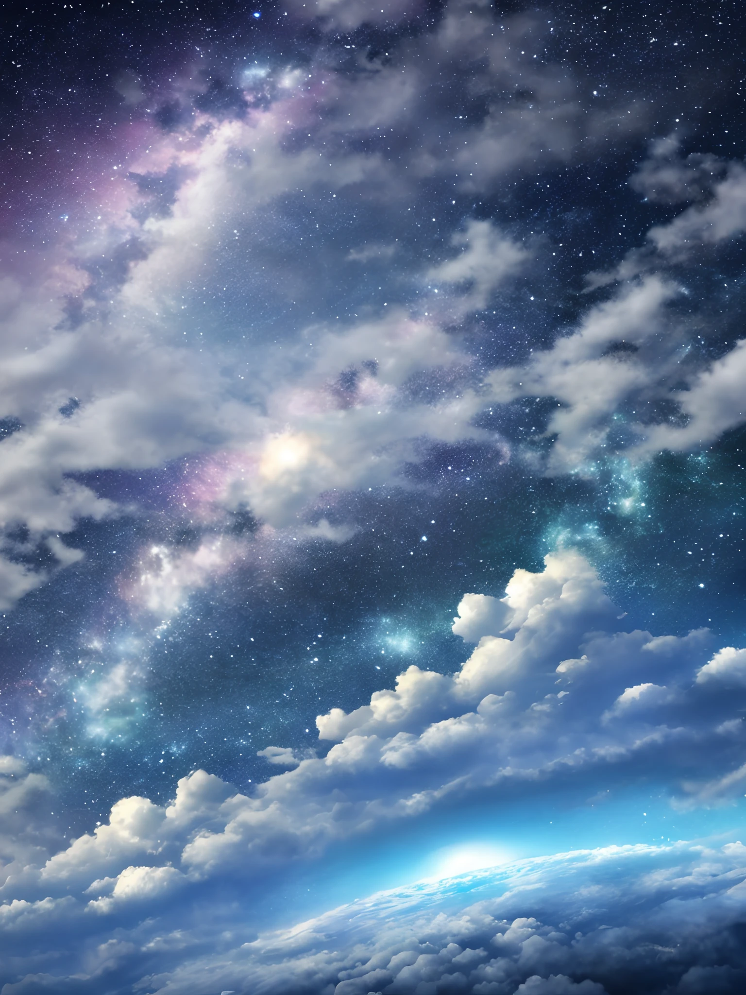 8K space，dream magical，Clouds，with light glowing