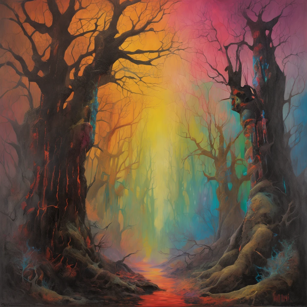 A mysterious witch, perfect butt, sexiest clothes, multicolor chaos energy, standing in a dark forest of barren trees, glowing with a powerful energy. Realistic, stunning realistic photograph, 3d render, octane render, intricately detailed, cinematic, trending on artstation, Isometric, Centered hipereallistic cover photo, awesome full color, hand drawn, dark, gritty, mucha, klimt, erte 12k, high definition, cinematic, neoprene, behance contest winner, portrait featured on unsplash, stylized digital art, smooth, ultra high definition, 8k, unreal engine 5, ultra sharp focus, intricate artwork masterpiece, ominous, epic, TanvirTamim, trending on artstation, by artgerm, h. r. giger and beksinski, highly detailed, vibrant