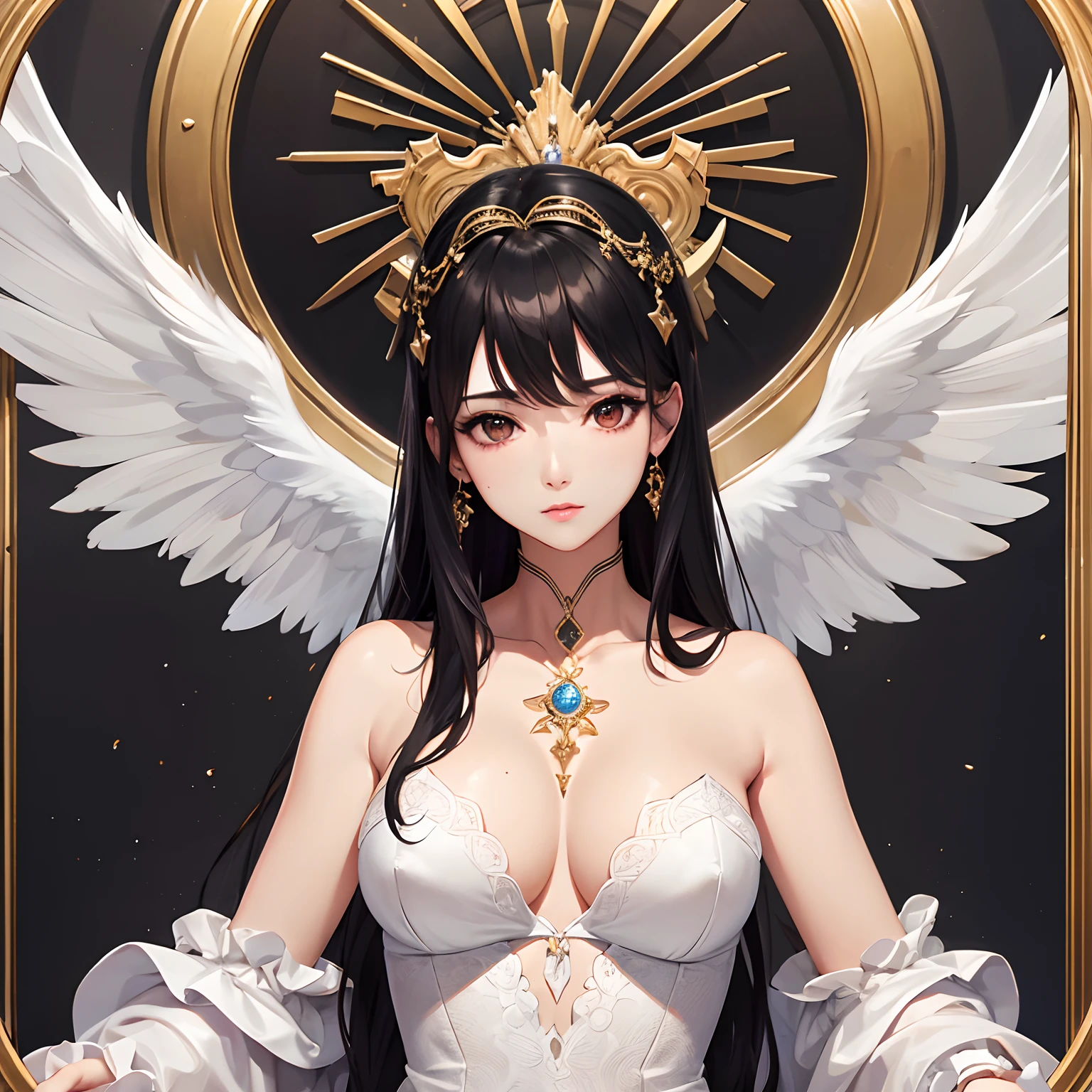 masterpiece、top-quality、hight resolution、High-quality images、8K、1womanl、detaileds、Detailed eye depiction、skin gloss、Lustrous black hair、Lisa、portlate、Angels descend、score