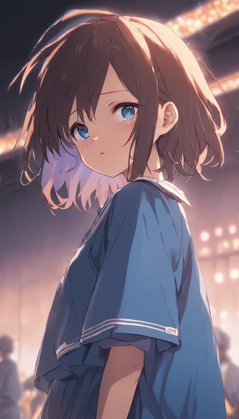 1girl,solo,anime,animation,kyouto animation style,(suzumiya_haruhi),,brown eyes, medium hair, serafuku, blue sailor collar, blue skirt,standing,(crossed arms),(Literature Club　room),anguish,troubled eyebrows,looking away,masterpiece,best quality,ultra-detailed,highres,high-resolution,extremely detailed CG,4K,8K,super fine illustration,super detailed skin,highly detailed,highly detailed background,hires,perfect anatomy,beautiful detailed eyes,perfectly crafted,cinematic lighting,dynamic lighting,anime,animation