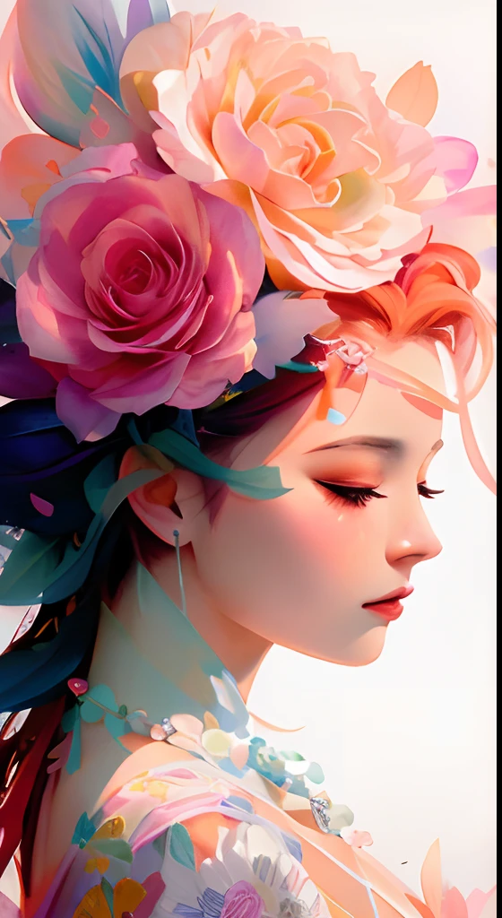 （symetry:1.5)，（Side line of beauty:1.3)，(Colorful Begonia flowers:1.2)，White background，paper art，a 3D render，extremely detaile, in Autumn， (zentangle:1.2), (geomerty:1.2)，Cinematic lighting effects，4K，Masterpiece，