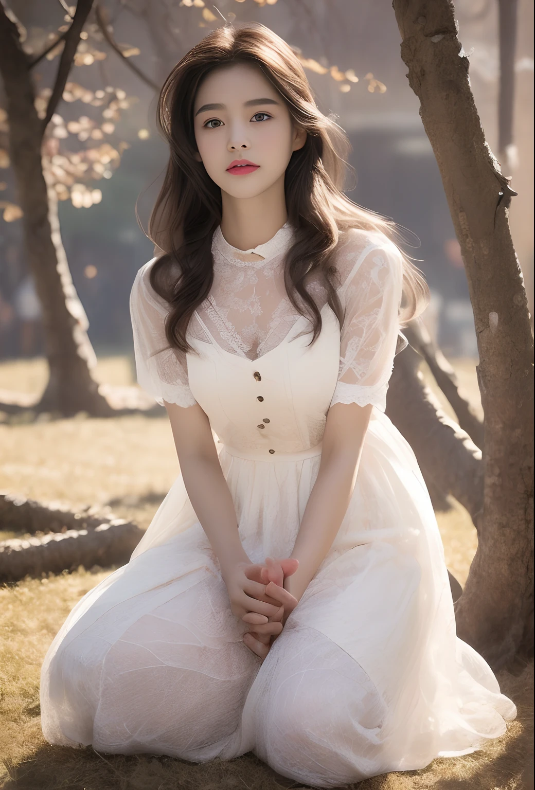 ((of the highest quality, 8K, masutepiece: 1.3)),1girll， Focus: 1.2, Perfect body: 1.4, buttocks: 1.2, (Layered Hair Style, tits out: 1.2)),Slender thighs，Lace (Lolita costume 1.1), (shawl: 1.3), Superskirt: 1.1, Highly detailed face and skin texture, largeeyes, Double eyelids, Whitening skin, the cherry trees，ssmile，Detailed details，The highest photographic texture，(Head to knees:1.5)，Perfect textile texture，Light tracing，Dynamic posture，Look at the audience，