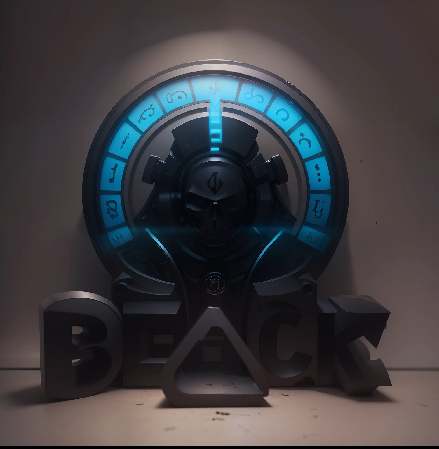Make this photo realistic, background color dark, alphabets are glowing