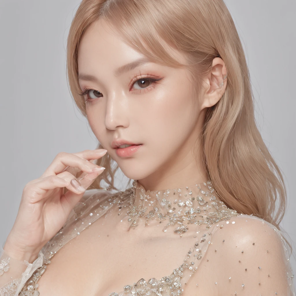 (((Crystal Body)))、(Best Quality, 8K, masutepiece: 1.3), One girl,((Transparent transparent body、Full body with transparent background))、 (Golden hair and delicate fashion sense), Slim Leg,((The whole body is glass)), (slim:1.5), High resolution face,Beautiful Korean, (Kpop Idol),Solo,see through, Shiny hair, (huge-breasted:1.4)、(torn:1.3),(NSFW),(slimey:1.5)、Flowers are blooming under your feet