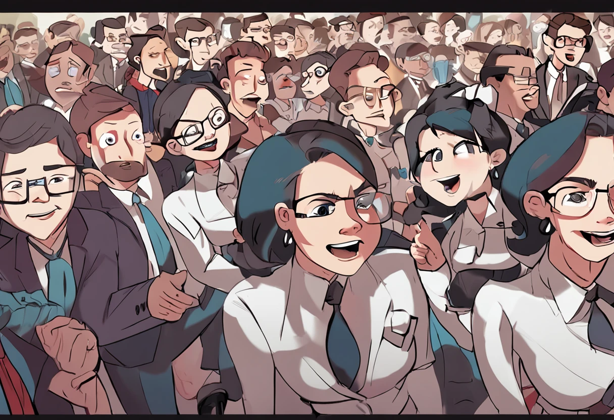 breasts, huge breasts, mole on breast, breasts out, virgin, , armpits, no bra, annoyed, naughty_face, stewardess, girl, absurdres, surrounded, multiple others, exhibitionism, audience, background characters, crowd, public humiliation, spread ,
