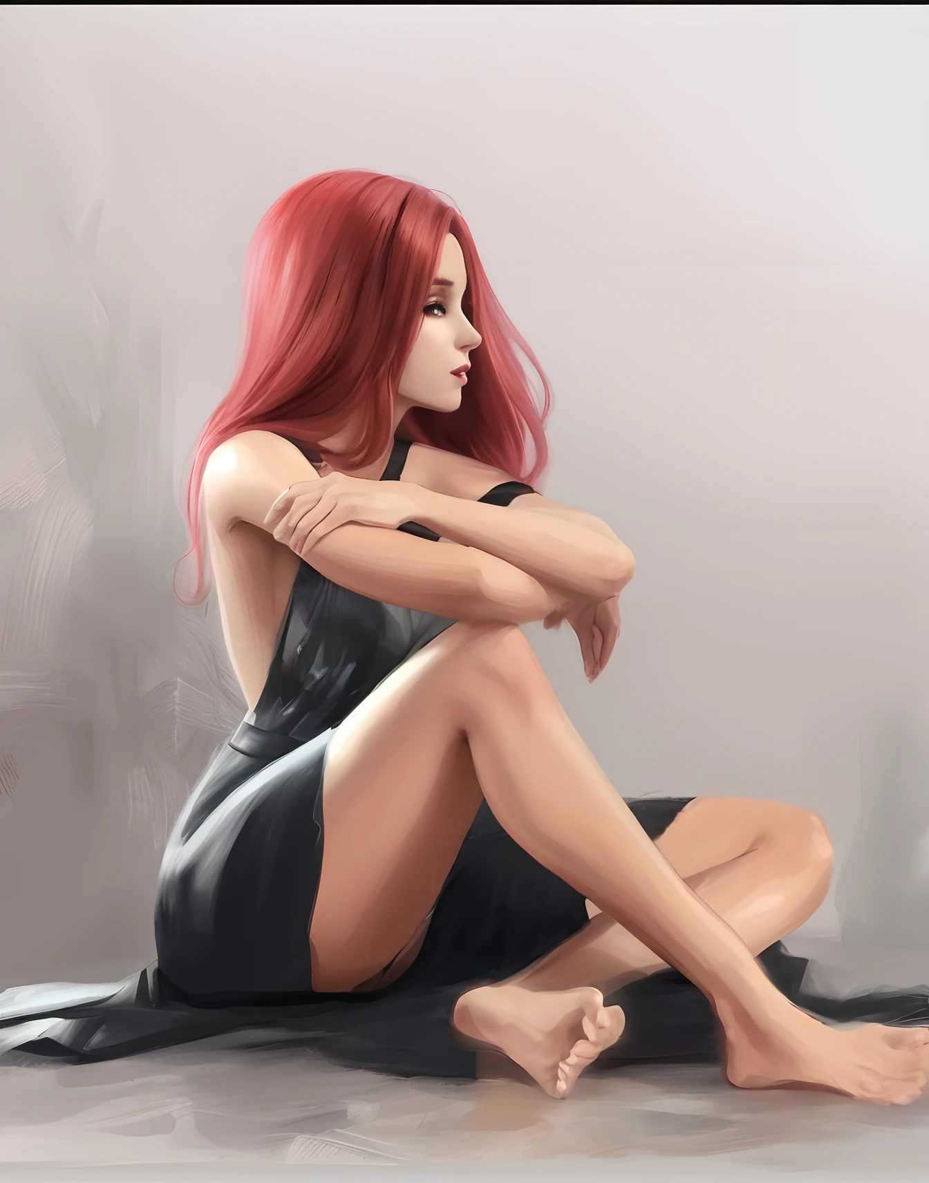 Pintura de una mujer sentada en el suelo con las piernas cruzadas, chica pelirroja, Pintado en Anime Painter Studio, Pintura digital suave, Hecho con Anime Painter Studio, Chica pelirroja, chica pelirroja, gorgeous digital painting, Pintura digital sensual, Dibujado en el estilo de Artgerm, Pintura digital brillante, Hermosa pintura digital, Estilo Artgerm, Diosa pelirroja