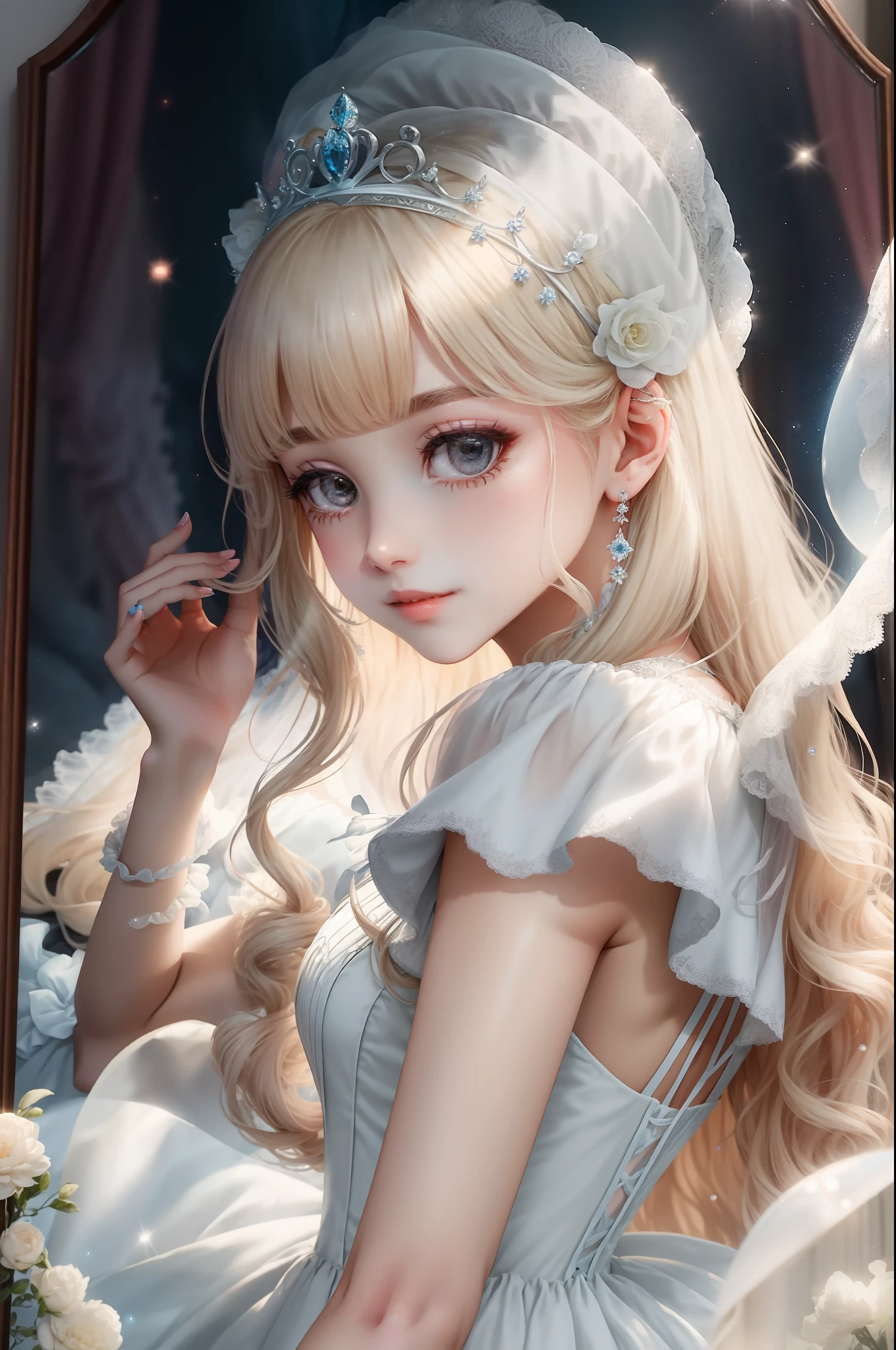 Princess　A Princess　Soft　Best quality in good style(Highest Quality) , High quality(hiquality)　fluffy dress blonde and soft hair　corolla　long　The whole body is reflected A wonderful atmosphere with very delicate tones