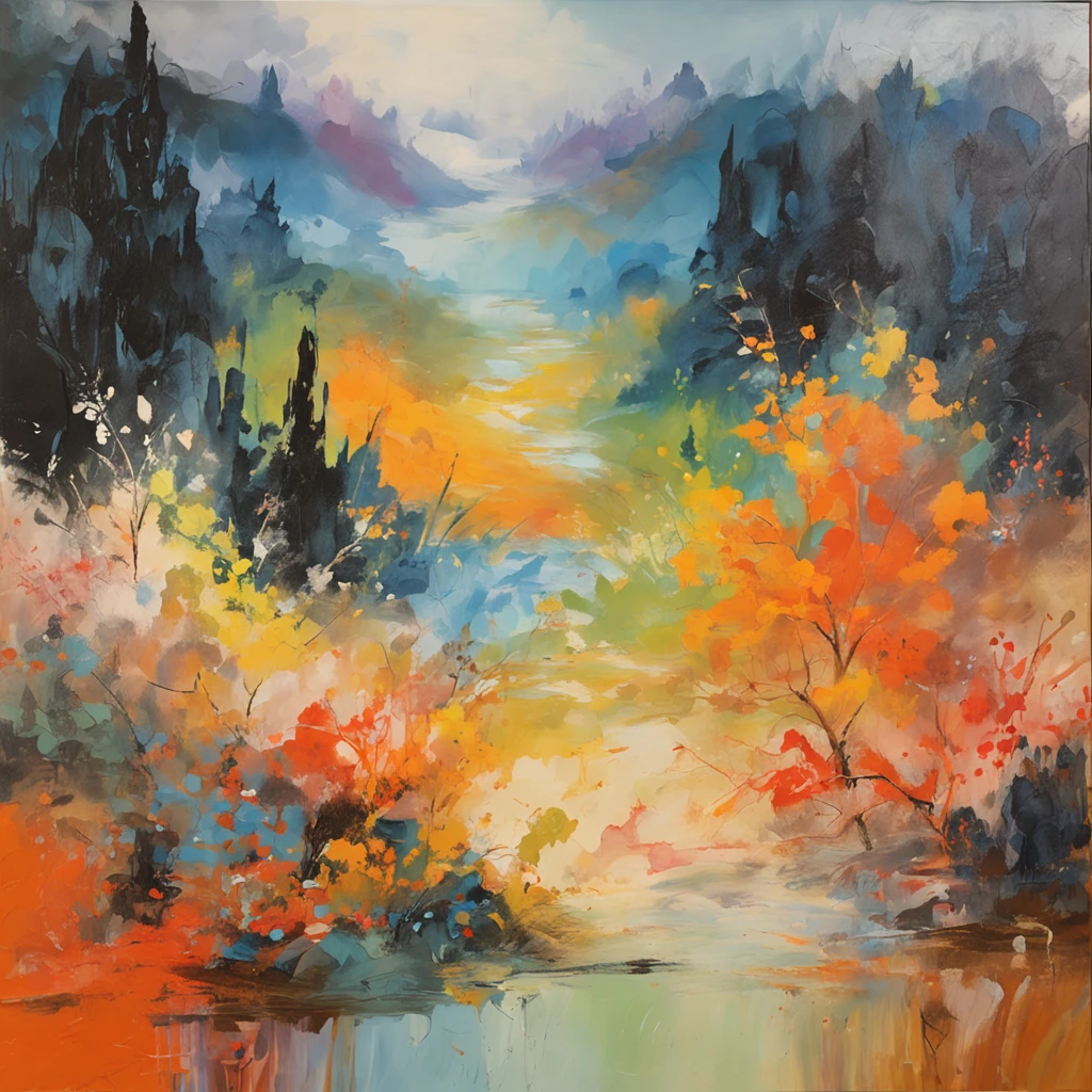 Intricate painting details of Japanese forests, By range Murata, galaxy in background, Clouds, vivd colour, High contrast, Mountain, vector line art, orange highlights, trending in pixiv, anime concept art, Stick, Mattire, high high quality, Edge to edge, Sanskrit