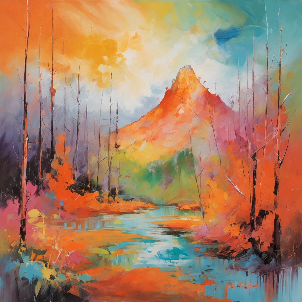 Intricate painting details of Japanese forests, By range Murata, galaxy in background, Clouds, vivd colour, High contrast, Mountain, vector line art, orange highlights, trending in pixiv, anime concept art, Stick, Mattire, high high quality, Edge to edge, Sanskrit