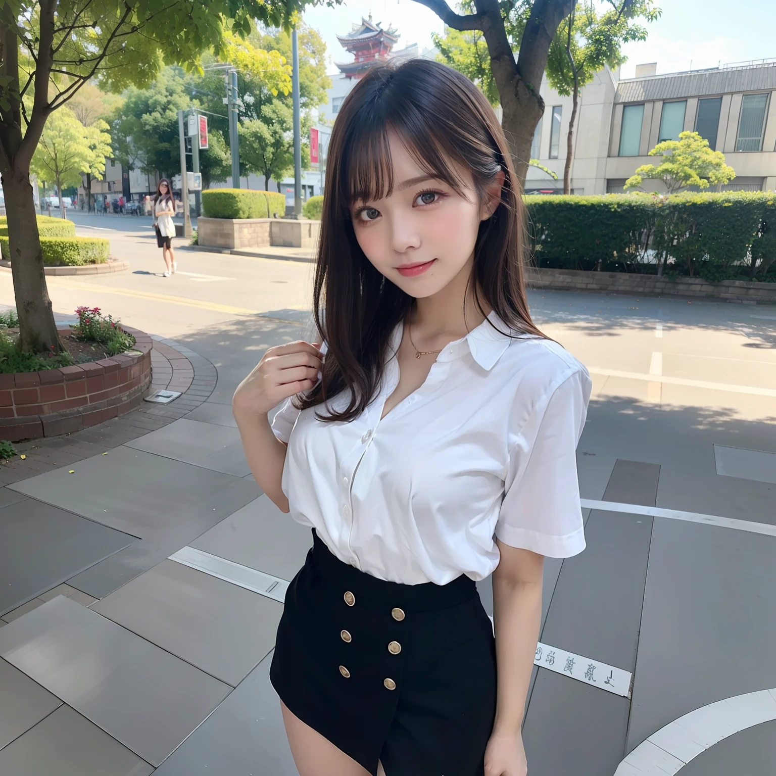 (A woman standing on the Yamanote Line:1.5)、(Realistic、Like a photograph、Live Action、8k, Realistic, RAW Photos, Best image quality: 1.4), Single-lens reflex camera、RAW Photos, Highest quality, Realistic, Highly detailed CG Unity 8k wallpaper, Written boundary depth, Cinematic Light, Lens flare, Ray Tracing, Realistic background、((Ultra-Dense Skin))、 23-year-old woman、Cute Japan OL、(whole body:1.5)、(White blouse、Black pleated skirt:1.5、Over the knee socks:1.44)、Wear glasses、Large Breasts)、Very detailedな顔,(avert your eyes:1.5)、(Long Hair:1.2、I like that style、stylish、Very detailed、Pay attention to the details、Perfect outfit、(Sunburned skin)、Front view、Accurate hands、Accurate legs、Detailed hands and fingers、Anatomically correct body、Thin legs、Thin thighs、Large Breasts、Very detailedな顔、View from the low