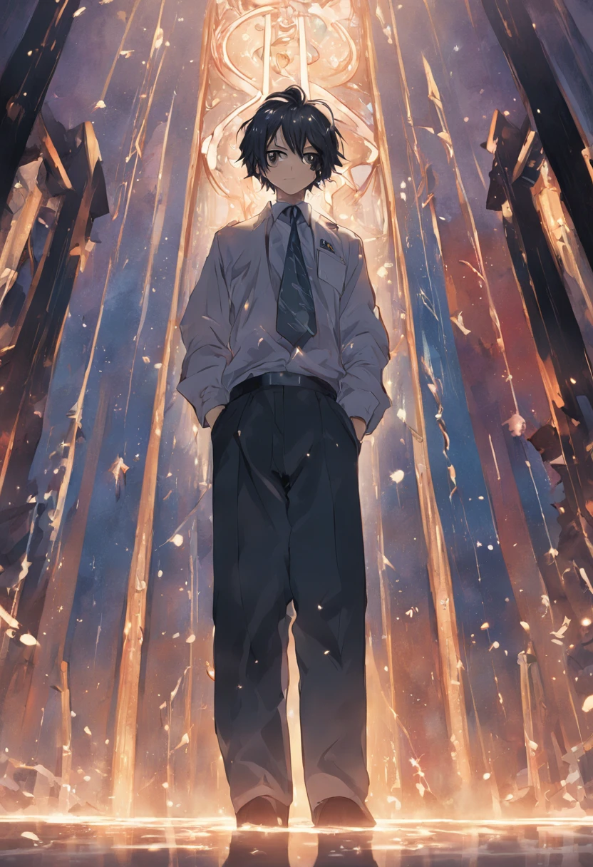 （1 Adult male），A high resolution， Sharp focus， Pixiv masterpiece， （（Complicated details））， highly  detailed， natsuki_subaru， 1 man，perfect male figure，Urine on the trouser leg， Nervously bow your head，is shy，embarressed，exhilarated，is shocked，panicking，worry，A pool of urine formed around him，Very eager to pee，Unbearable，Wet yourself，Urine discharge，full bodyesbian，Kneel，Tired，decadent， blue color eyes（eyes glowing）， Black hair short hair，Blue plaid shirt，Wear a tie，Wear a belt，trousers，perspire，Drenched，Get wet，pissing，urine flows down the pants，look from down