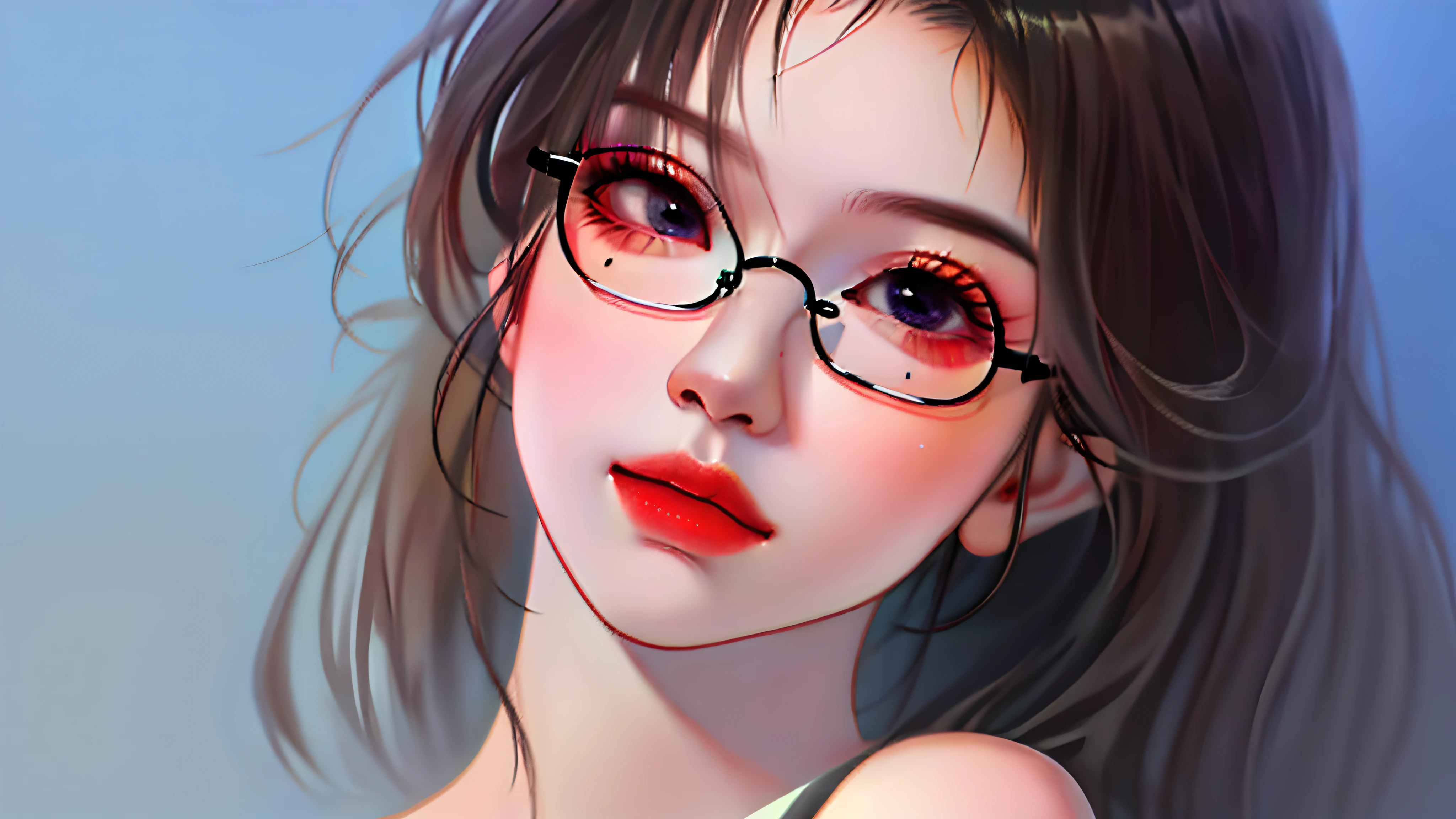 There was a woman with glasses on her face, Guviz-style artwork, Realistic. Cheng Yi, Guviz, Kawaii realistic portrait, Realistic cute girl painting, Photorealistic!!!!!!! Art style, detailed portrait of an anime girl, Smooth anime CG art, anime realism style, With glasses, realism art style