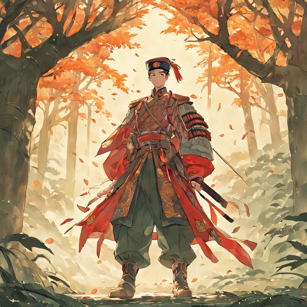 (White background:1.4),(A Chinese soldier，Wearing a Zhongshan military uniform，Stand under the big banyan tree, Oriental elements)，(Chinese illustration:1.3，paper art:1.3, Quilted paper art:1.2),( reasonable design, Clear lines, High sharpness,Best quality, Very detailed, Masterpiece, movie light effect, 4K )