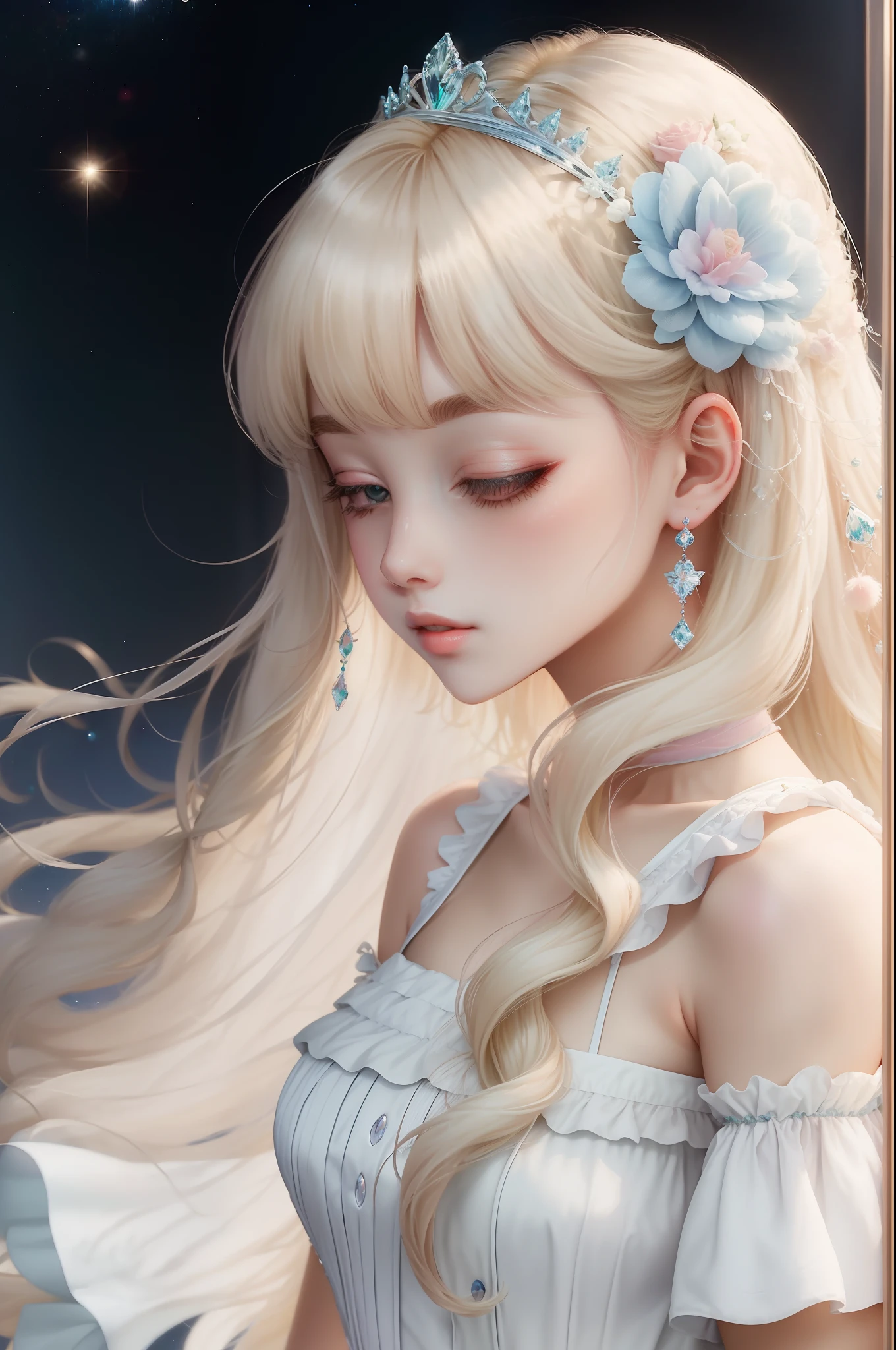 Princess A Princess Soft Best quality in good style(Highest Quality) , High quality(hiquality) soft hair PastelColors Fluffy dress blonde corolla long The whole body is reflected A wonderful atmosphere with very delicate tones