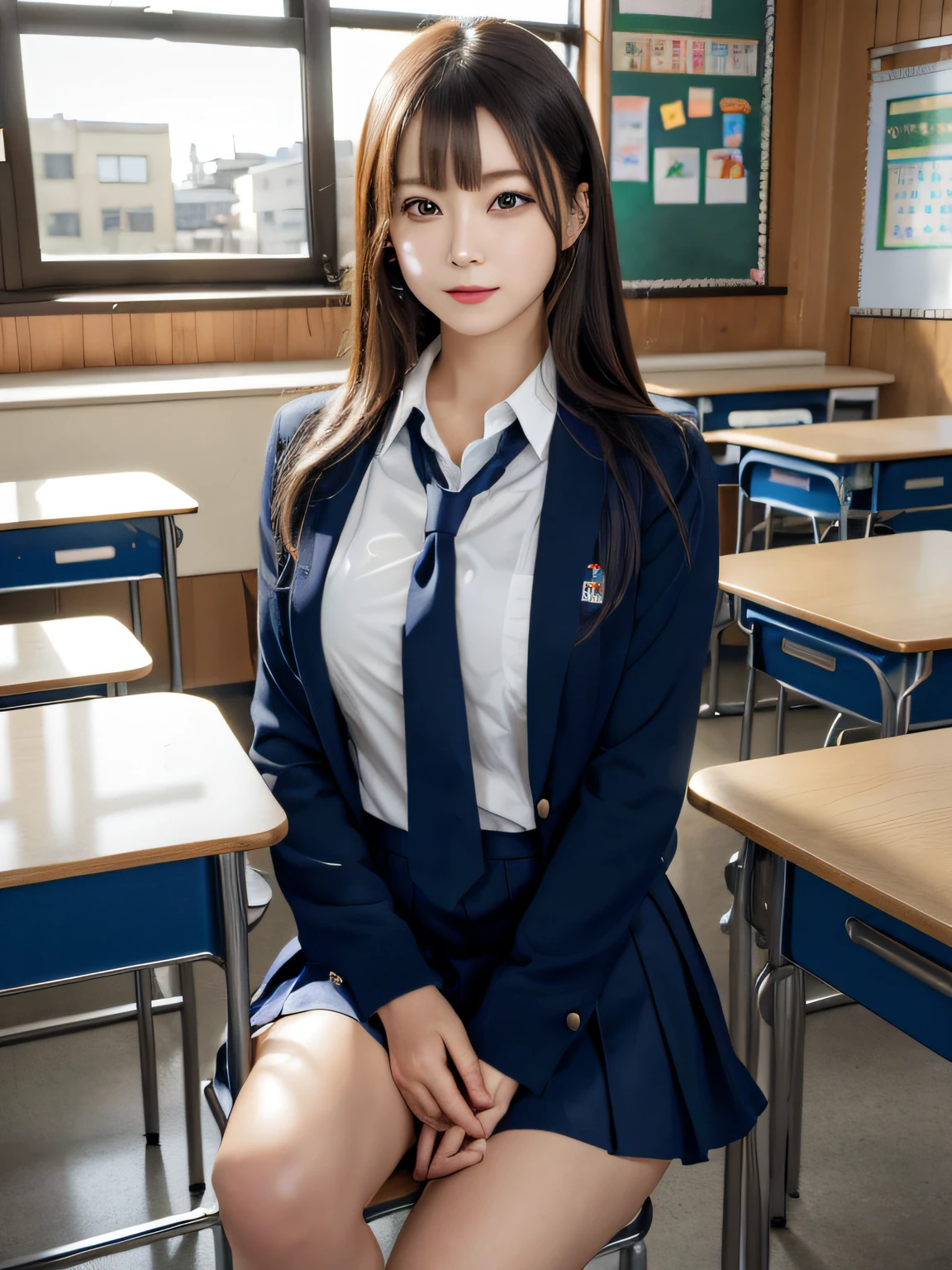 masutepiece, Best Quality, japanaese girl, 8K, Raw photo, top-notch quality, masutepiece, nffsw:1.2, exceptionally detailed RAW color photo, professional-grade photograph, (Realistic, Photorealistic:1.37), (highly detailedskin:1.2), Ultra-high resolution, (lenz 50mm), (masutepiece, top-quality:1.3), (Ultra detailed 8K cg:1.2), (hyper realisitic:1.35), (Photorealistic:1.45), (Realistic:1.4), Cowboy Shot,
1 beautiful Japanese girl, 22 years old, super model, Japanese Idol, __expression__, Large breasts, (sitting on the desk:1.1), (School uniform:1.4), (Spread legs:1.2),
(School classroom background:1.1)、Korean Idol、Nogizaka Idol、hposing Gravure Idol、Adults、女優