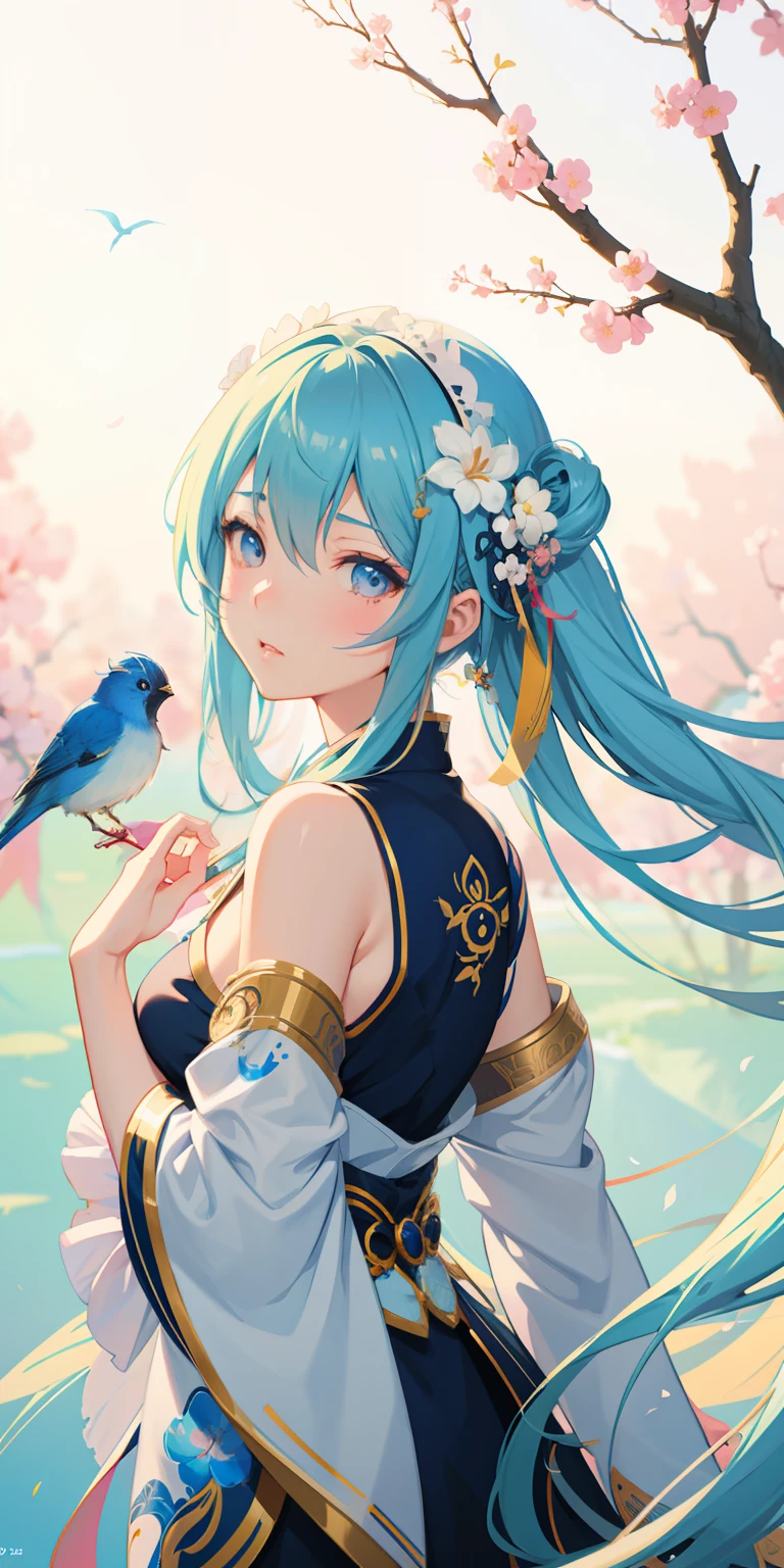 Anime girl with blue bird and flowers in her hair, Guviz, Guviz-style artwork, Detailed Digital Anime Art, Guweiz in Pixiv ArtStation, style of anime4 K, a beautiful anime portrait, guweiz on artstation pixiv, beautiful anime artwork, guweiz masterpiece, digital anime illustration