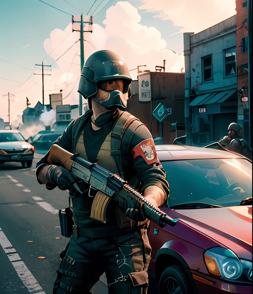 Pubg Mobile game character with ak47 in hands shooting at a car