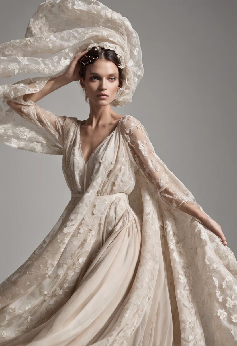 araffe woman in a flowing dress with a veil on her head, photography from vogue magazine, vogue photography, photo for vogue, photo from vogue magazine, nick knight, from vogue magazine, vogue magazine editorial, official valentino editorial, whirling, vogue editorial, fine art fashion photography, vogue photo style, for vogue, vogue italia, official vogue editorial