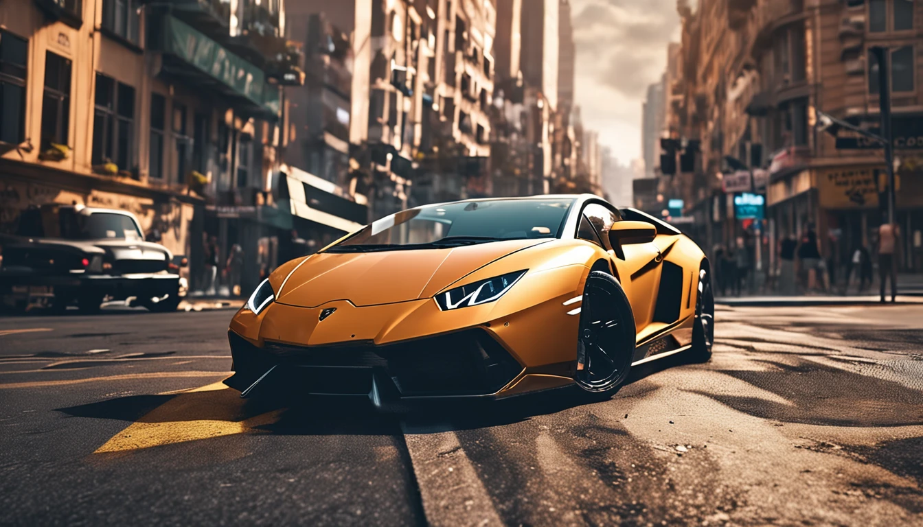 a close up of a lamborghini car parked on a city street, wallpaper mobile, cinematic poster, phone wallpaper, like matrix, motivational poster,lamborghini car,  money raining from the sky,cinematic 4 k wallpaper, cinematic 4k wallpaper, matrix lut, poster!!!, gta v poster style, automotive photography, cinematic matte illustration, matte digital illustration, amazing wallpaper, matte painting movie poster, gta loading screen art, mobile wallpaper