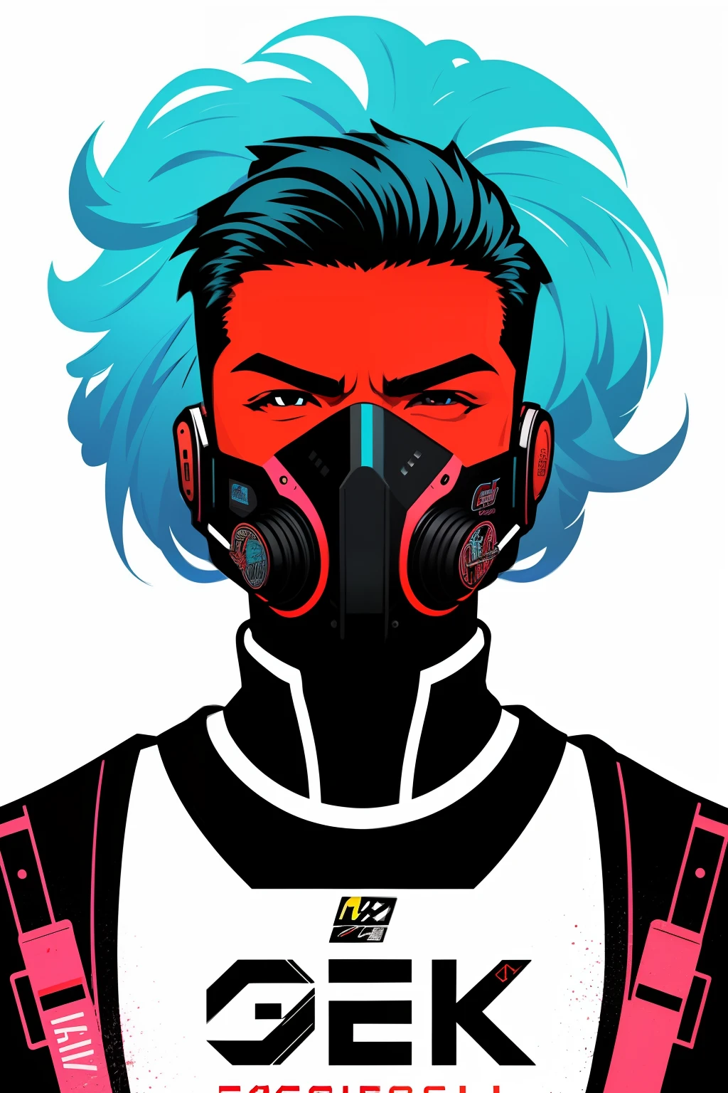 artwork digital picture, guns around face, digital design, white background, wallpeper srceen, poster design, streetwear design, pro vector, full design, 6 colors only, full design, neon colors, logo , sticker, bright colors, 4K details. perfect anatomy, perfect post. good design, best artwork.