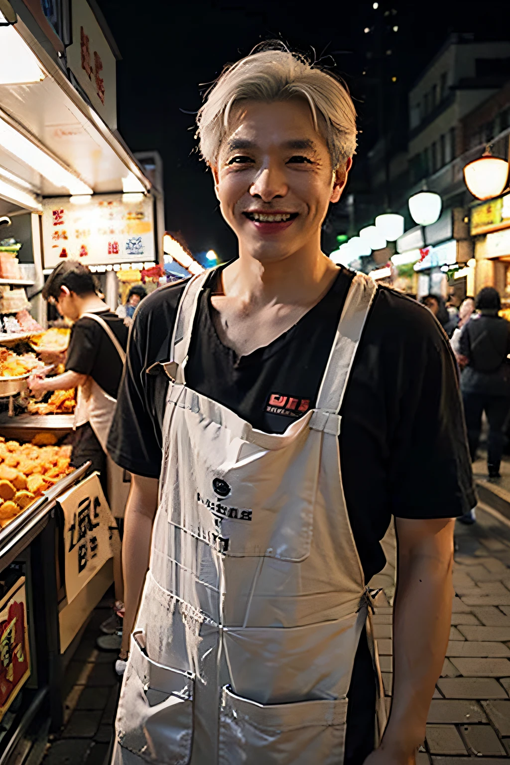 1. **Kevin Lee (Lee Junfei / Lee Junfei)**
Taiwanese man in his 80s。at the night market「Sweet potato balls」owns a store of。Wearing an apron。Friendly smile。short-haired with movement。white hair。